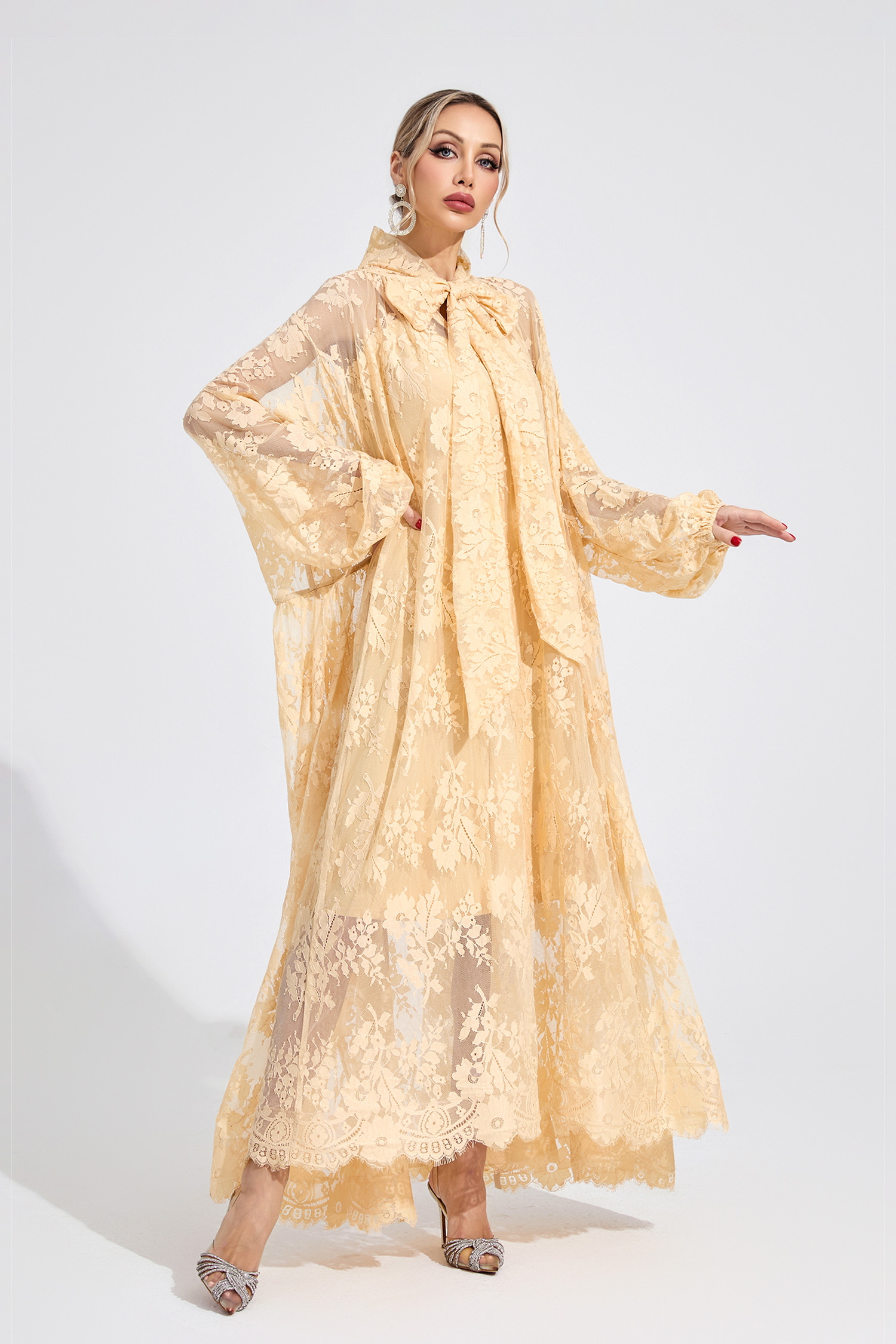 Bay Apricot Embroidered Maxi Dress