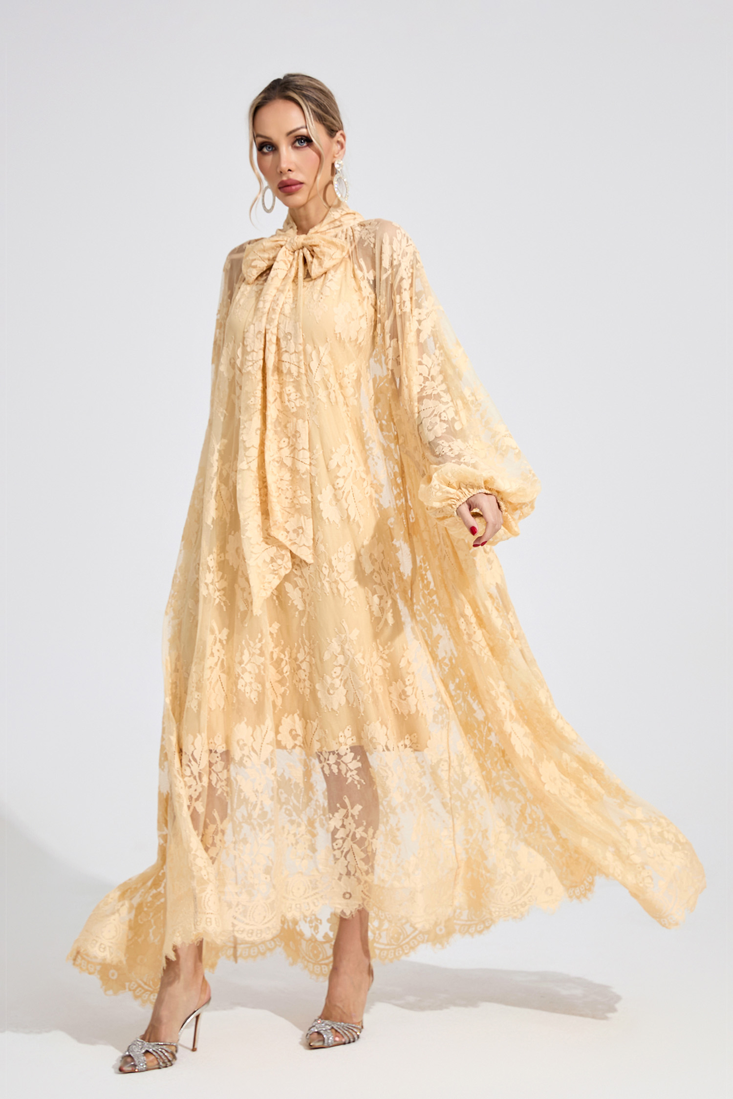 Bay Apricot Embroidered Maxi Dress