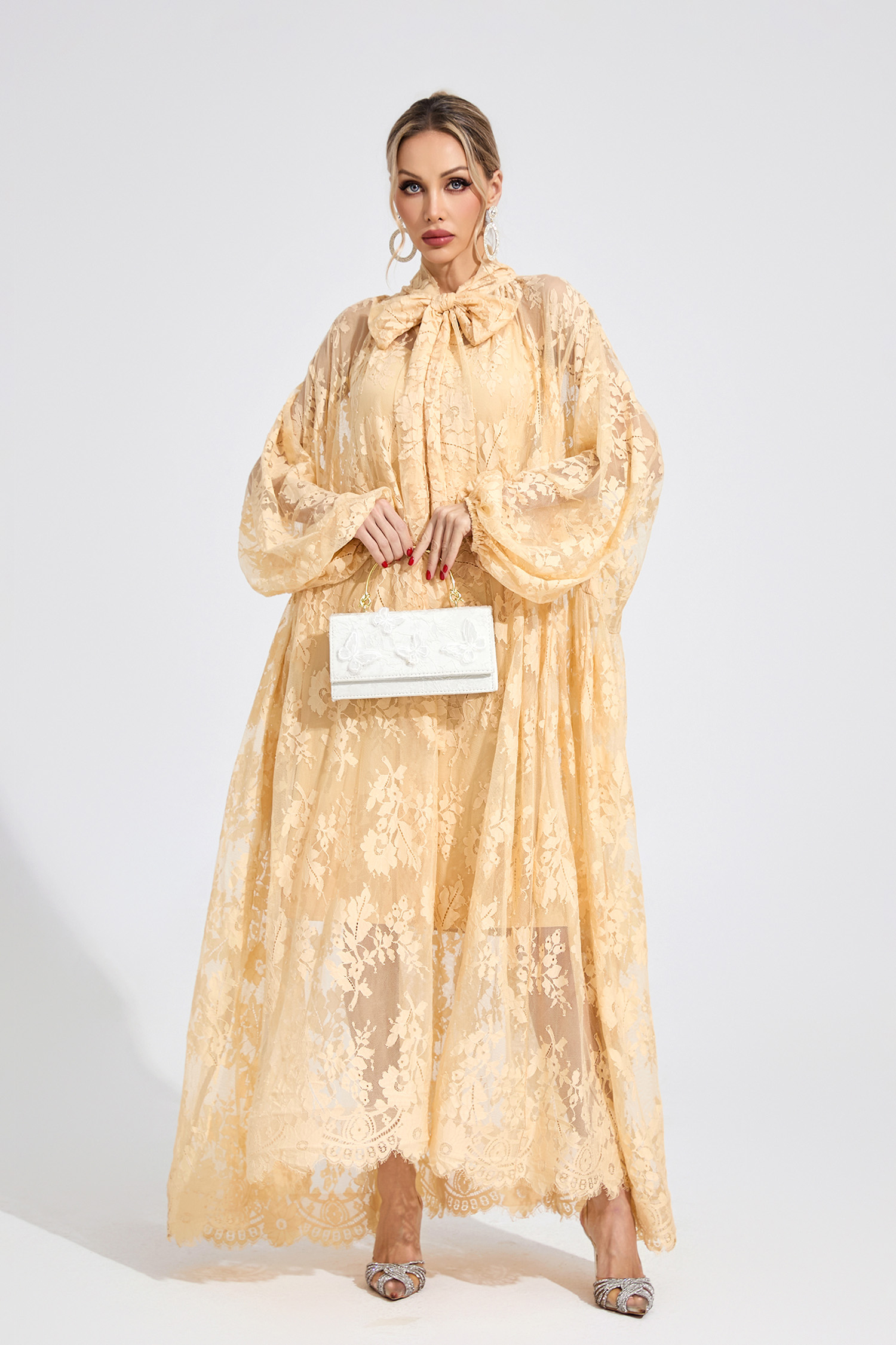 Bay Apricot Embroidered Maxi Dress