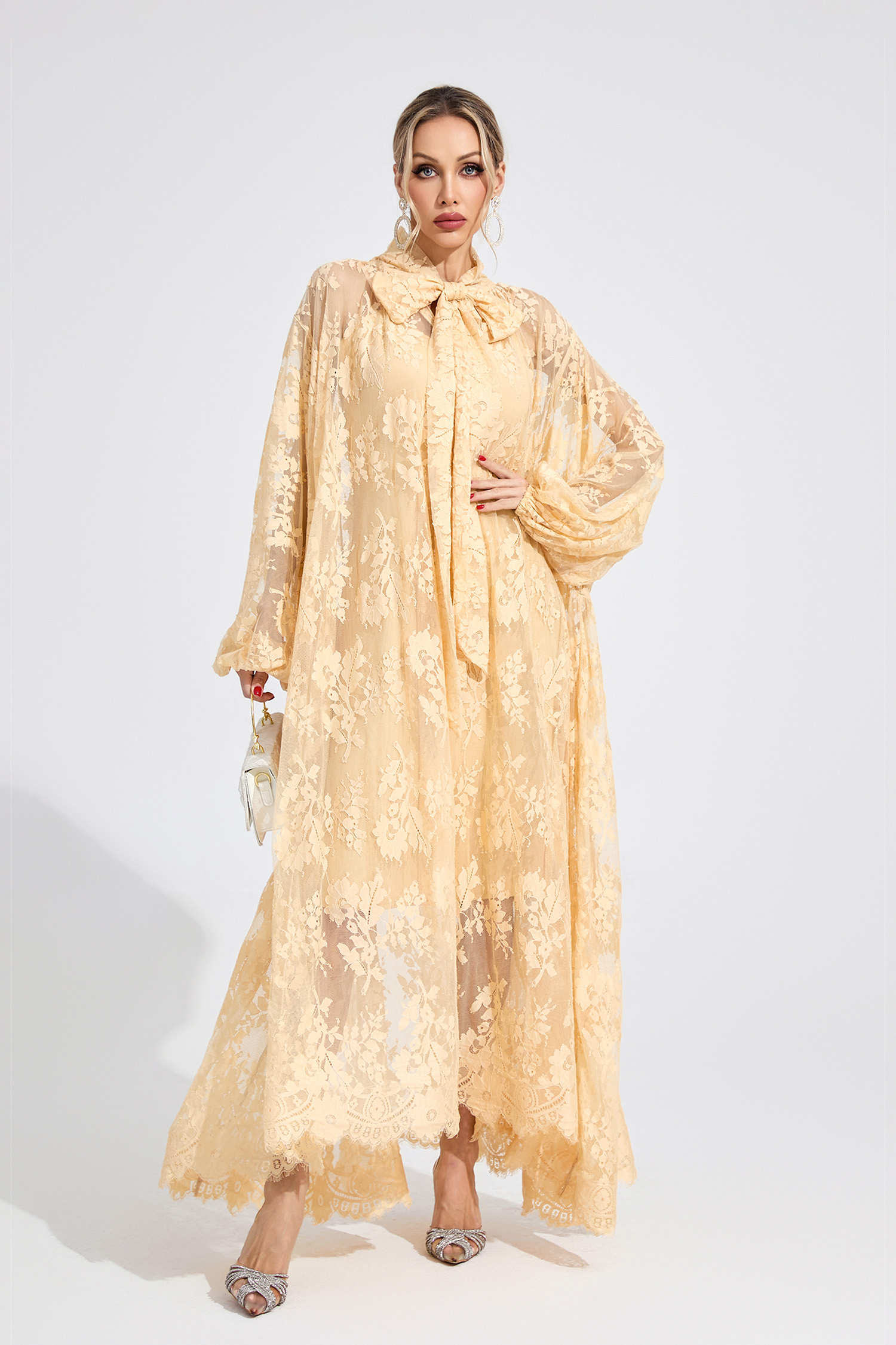 Bay Apricot Embroidered Maxi Dress