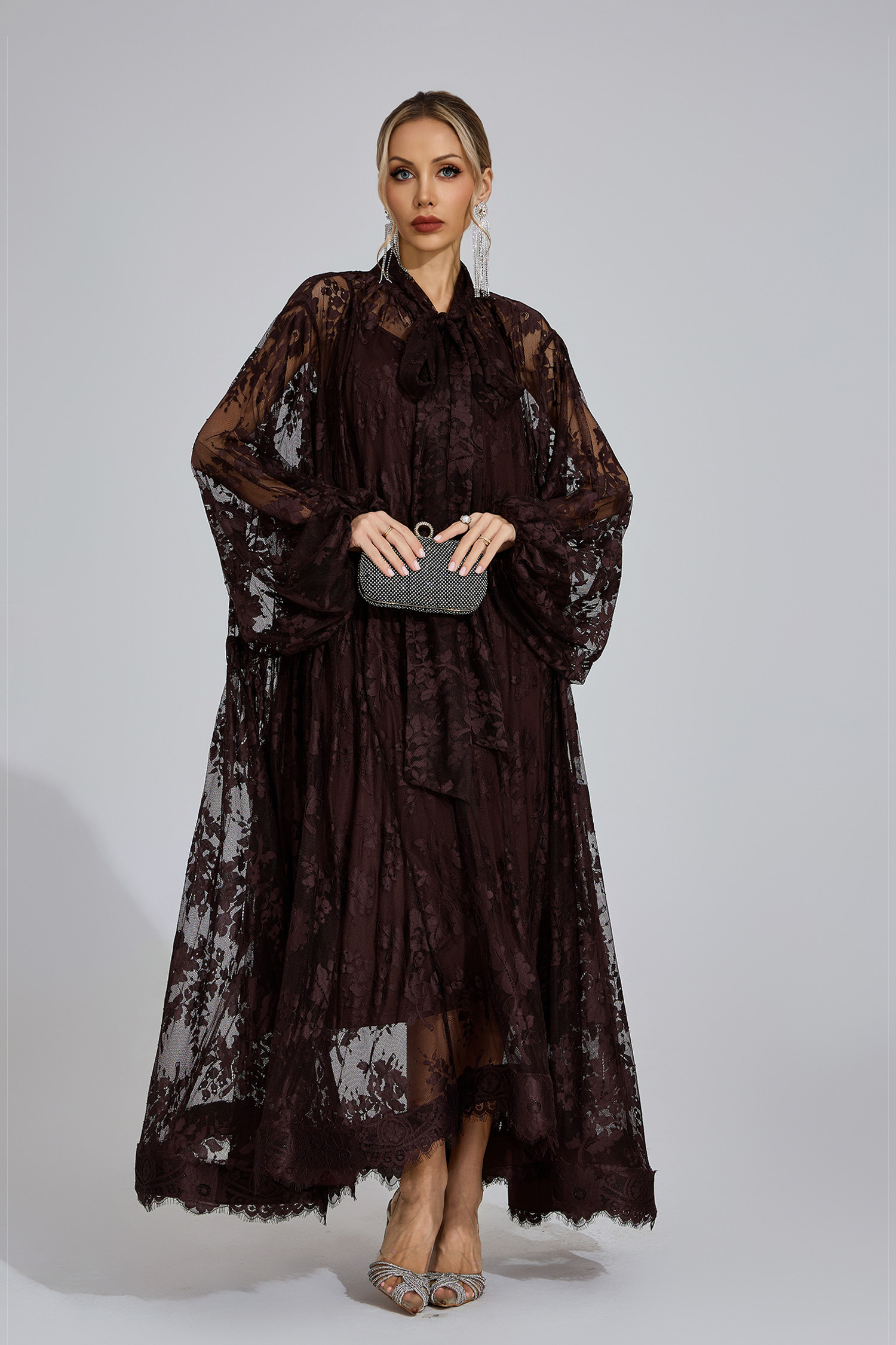 Bay Dark Brown Embroidered Maxi Dress