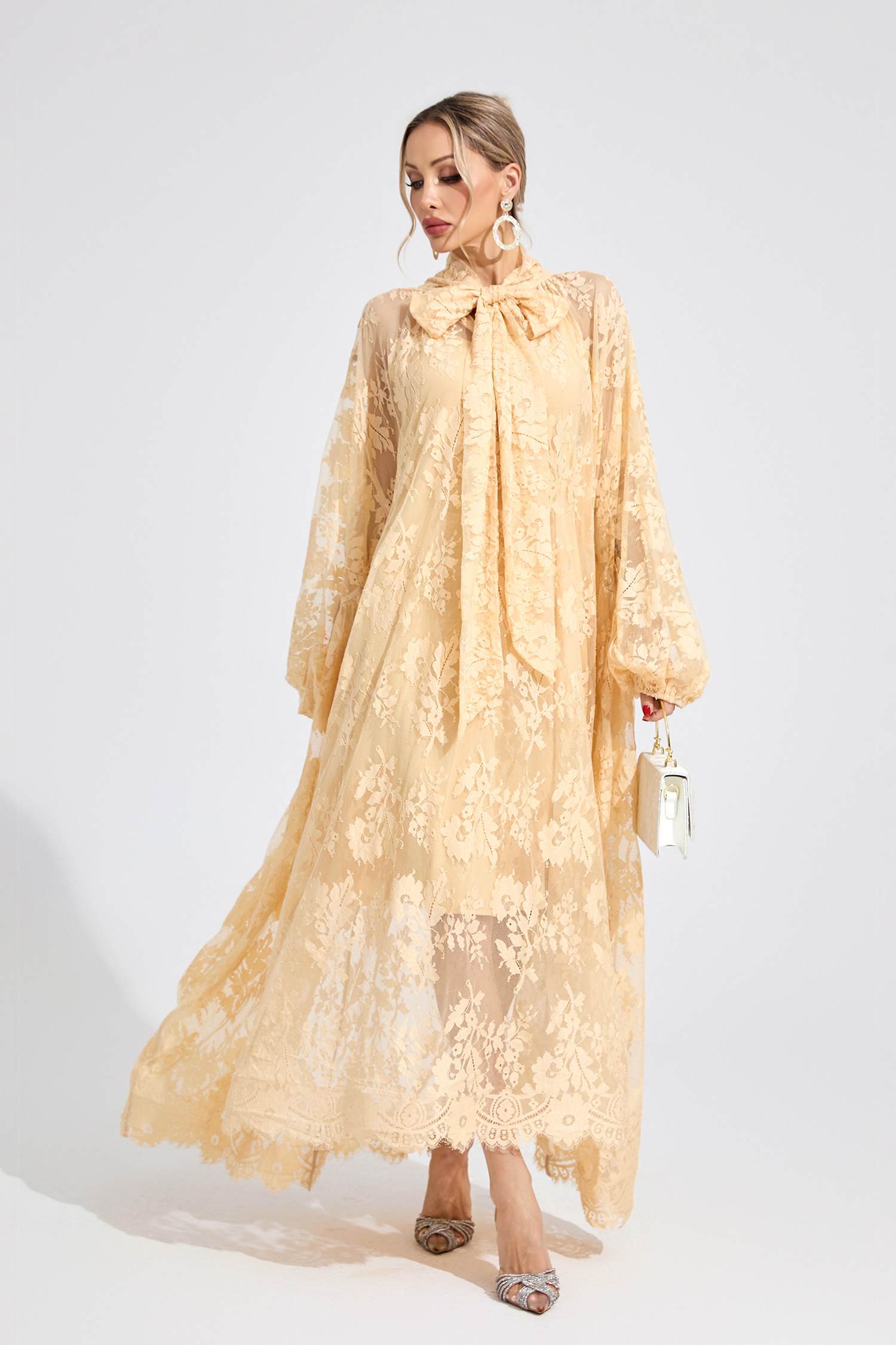 Bay Apricot Embroidered Maxi Dress