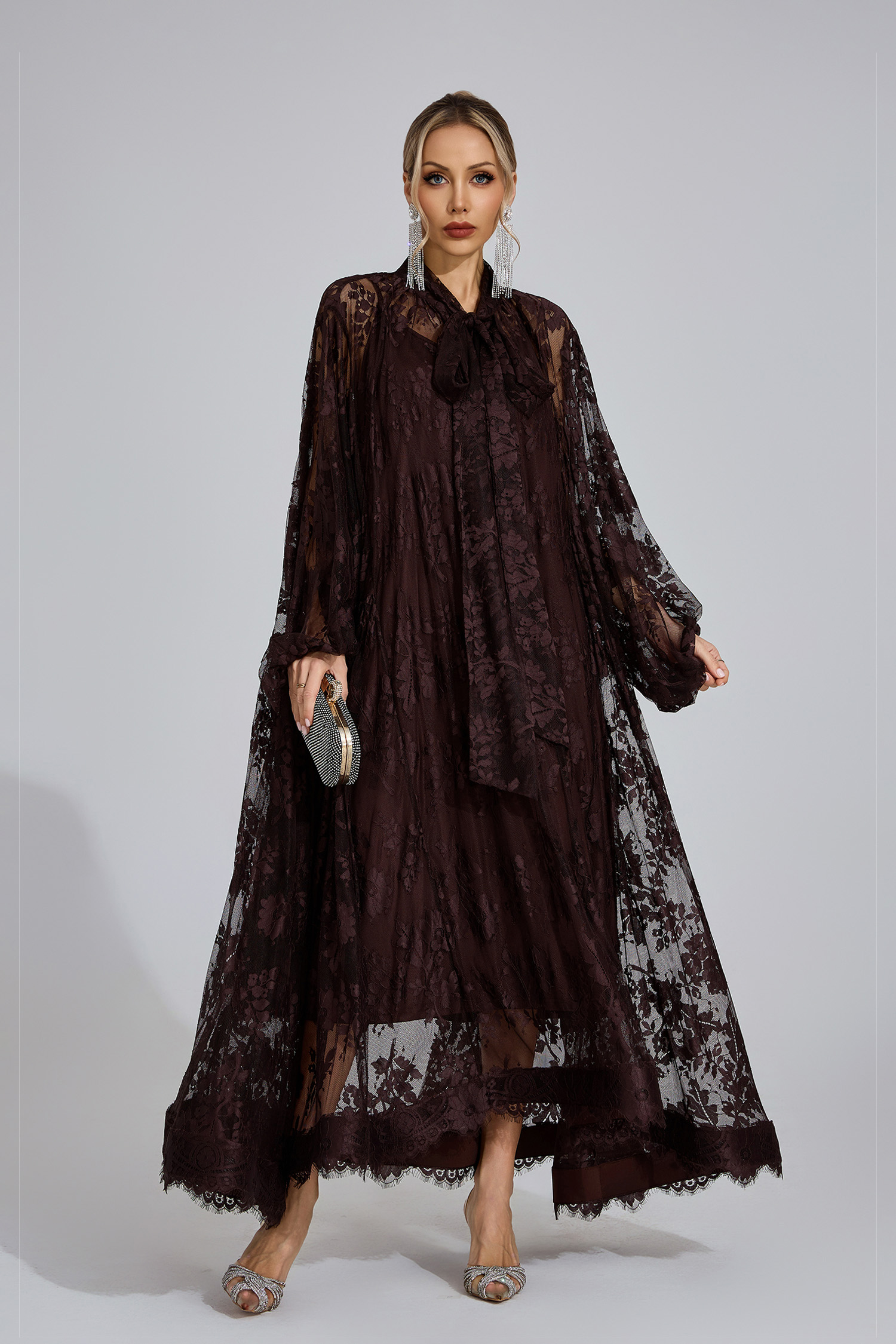 Bay Dark Brown Embroidered Maxi Dress