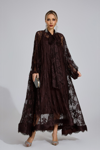 Bay Dark Brown Embroidered Maxi Dress