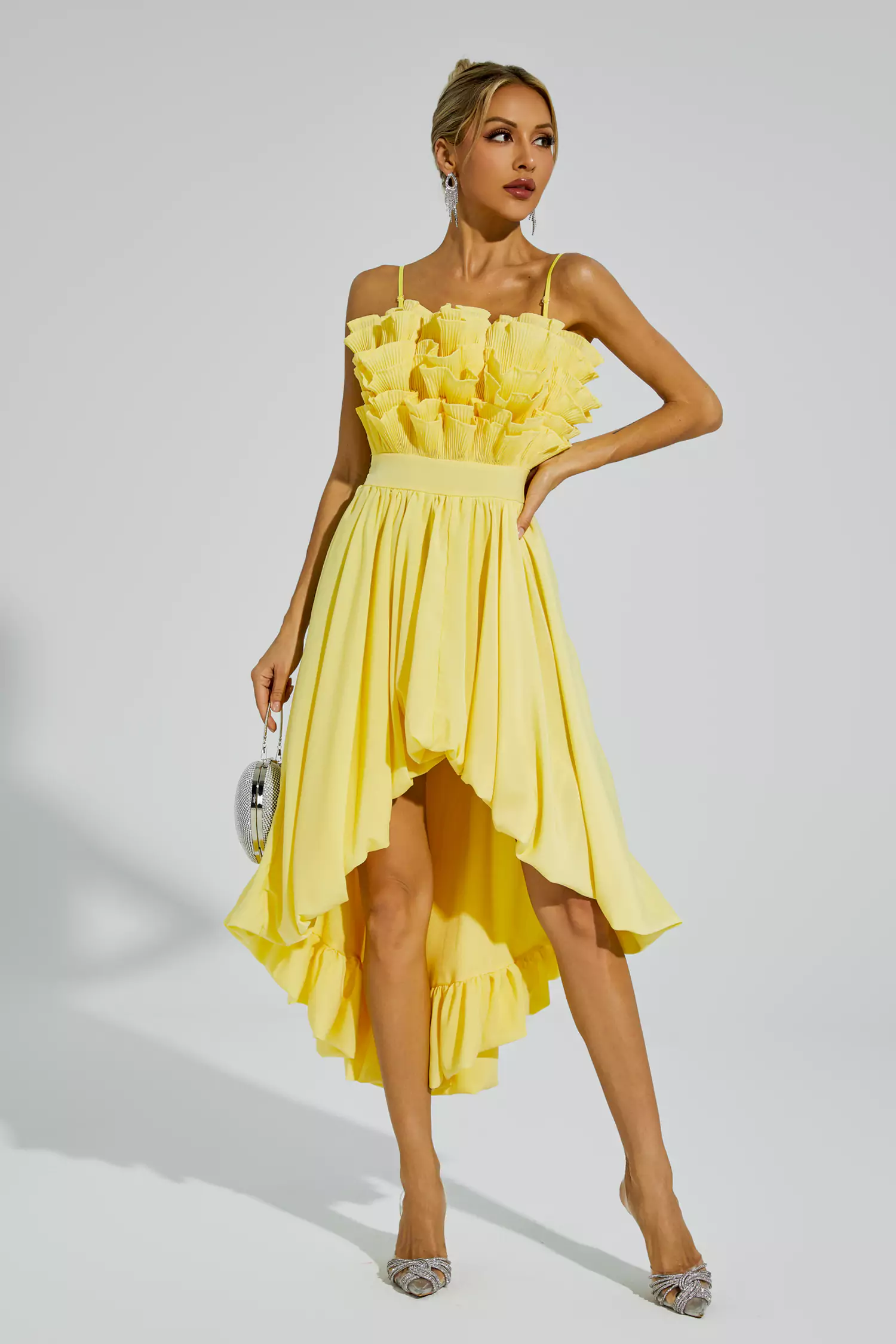Daffodil Yellow Irregular Hem Midi Dress
