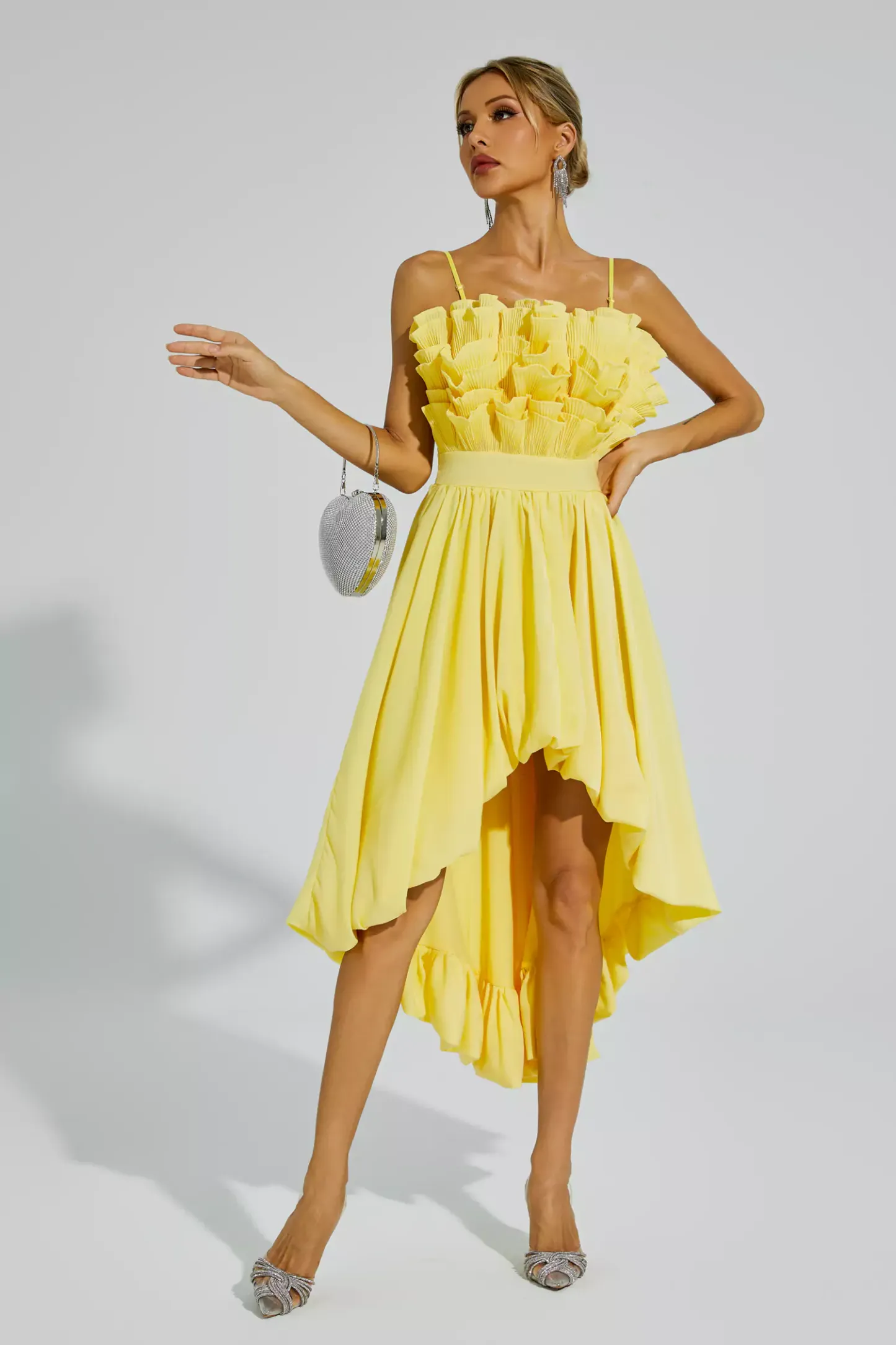 Daffodil Yellow Irregular Hem Midi Dress