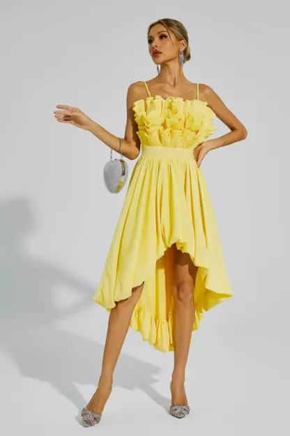 Daffodil Yellow Irregular Hem Midi Dress