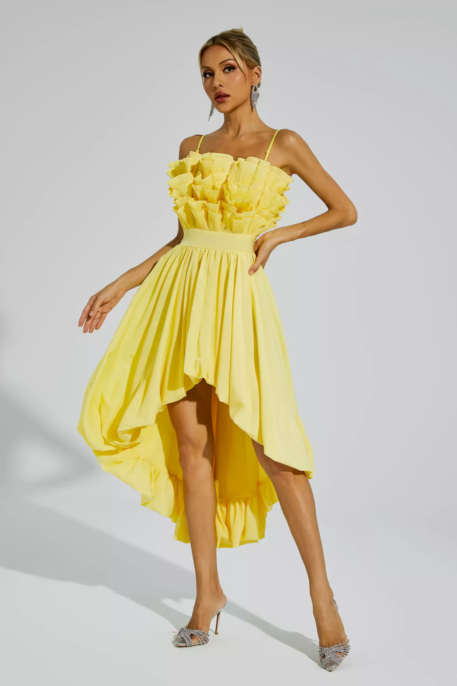 Daffodil Yellow Irregular Hem Midi Dress