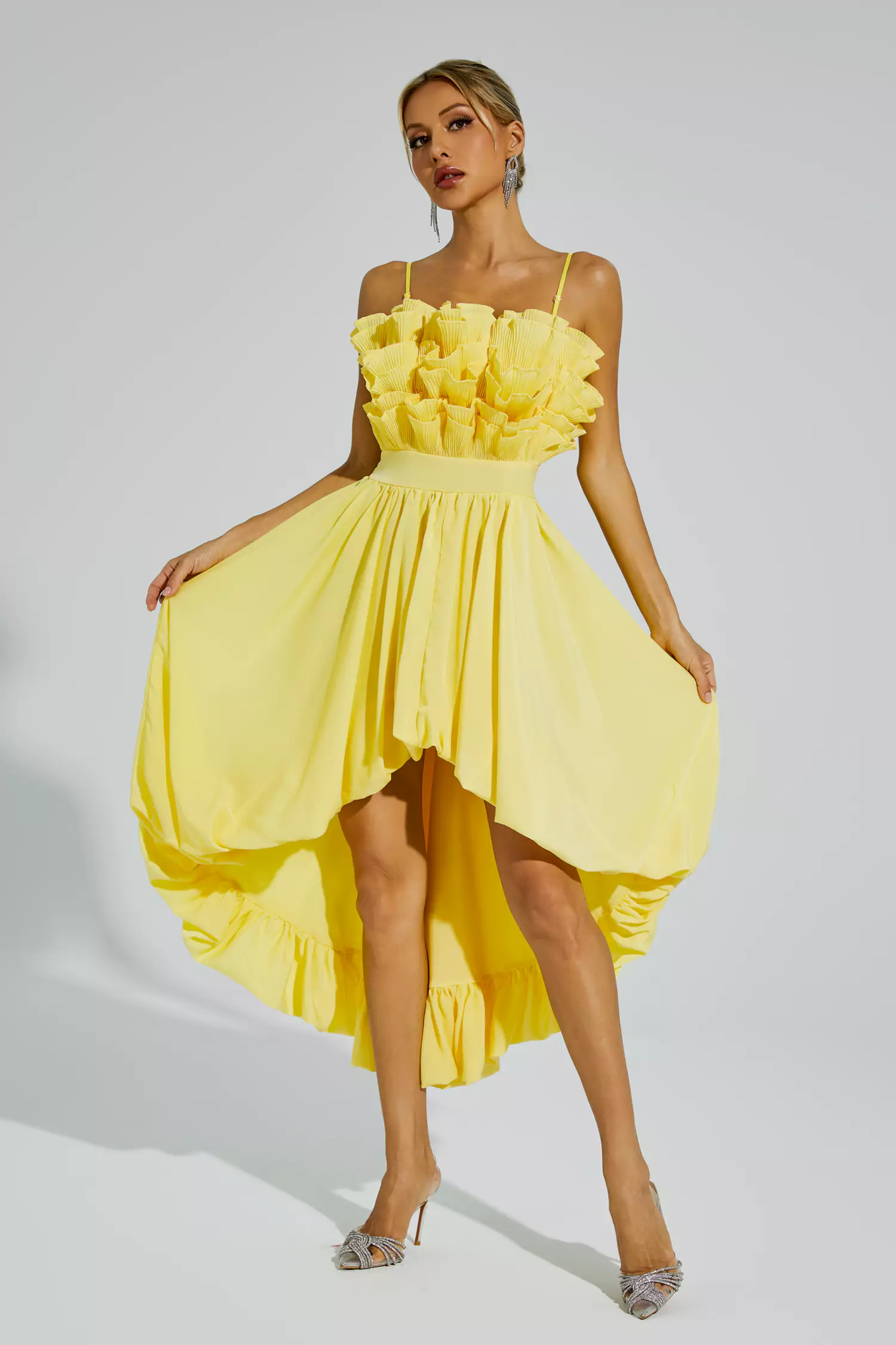 Daffodil Yellow Irregular Hem Midi Dress