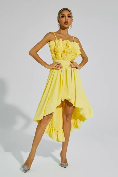 Daffodil Yellow Irregular Hem Midi Dress