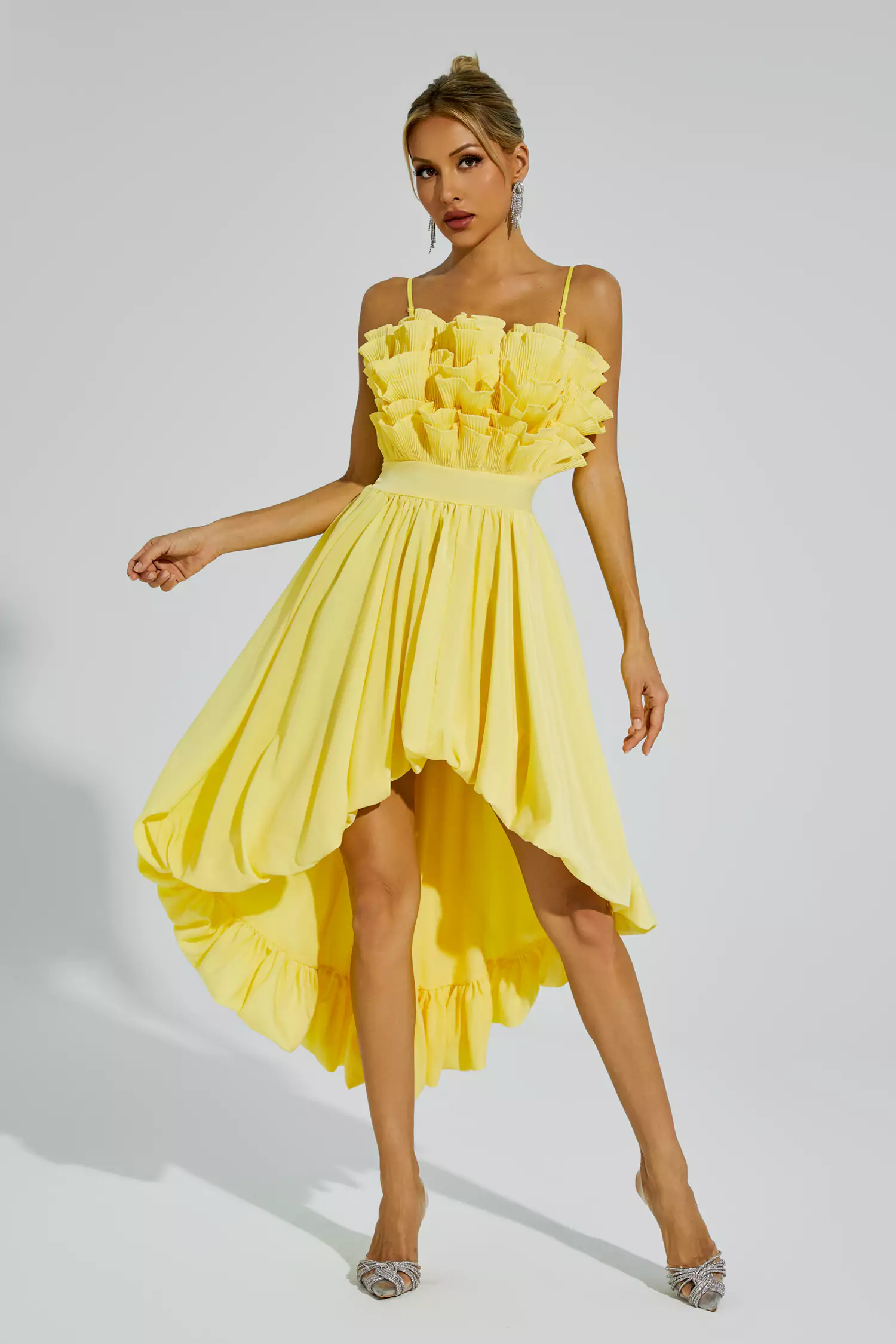 Daffodil Yellow Irregular Hem Midi Dress