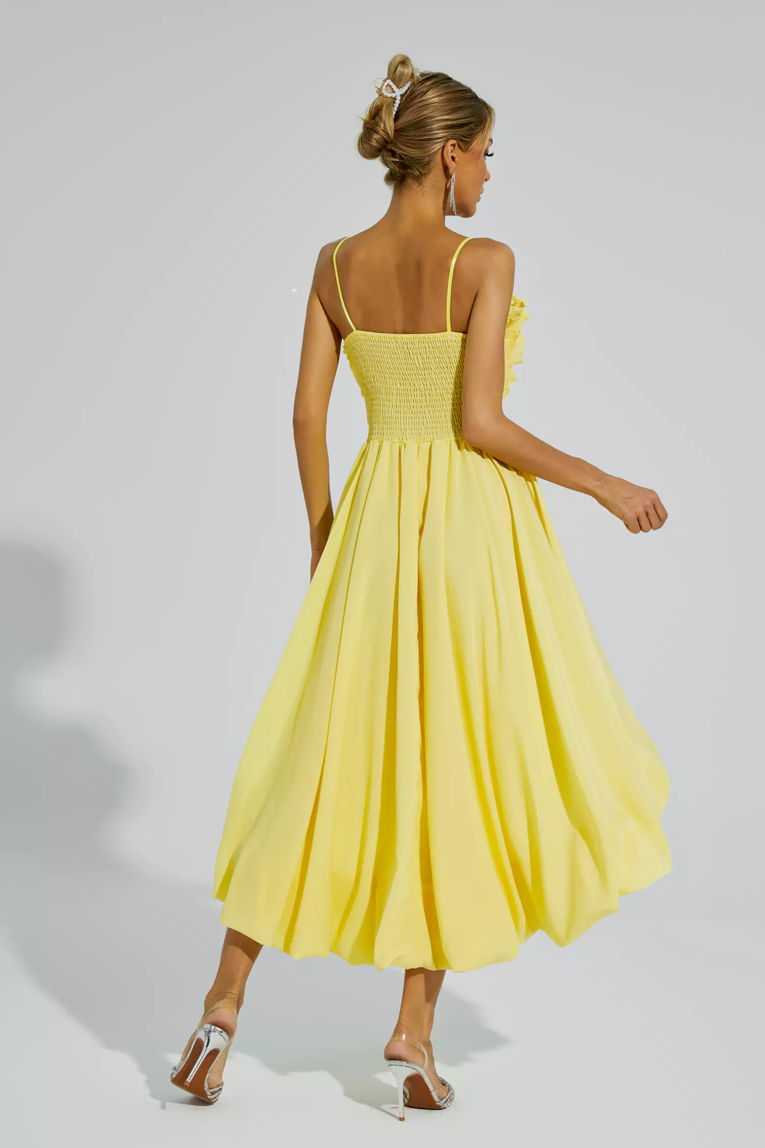 Daffodil Yellow Irregular Hem Midi Dress