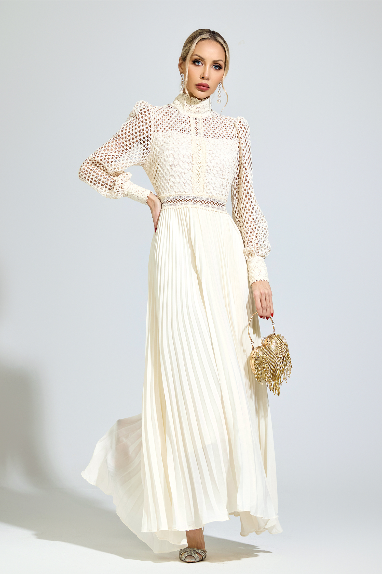 Zinn Apricot Embroidered Formal Dress