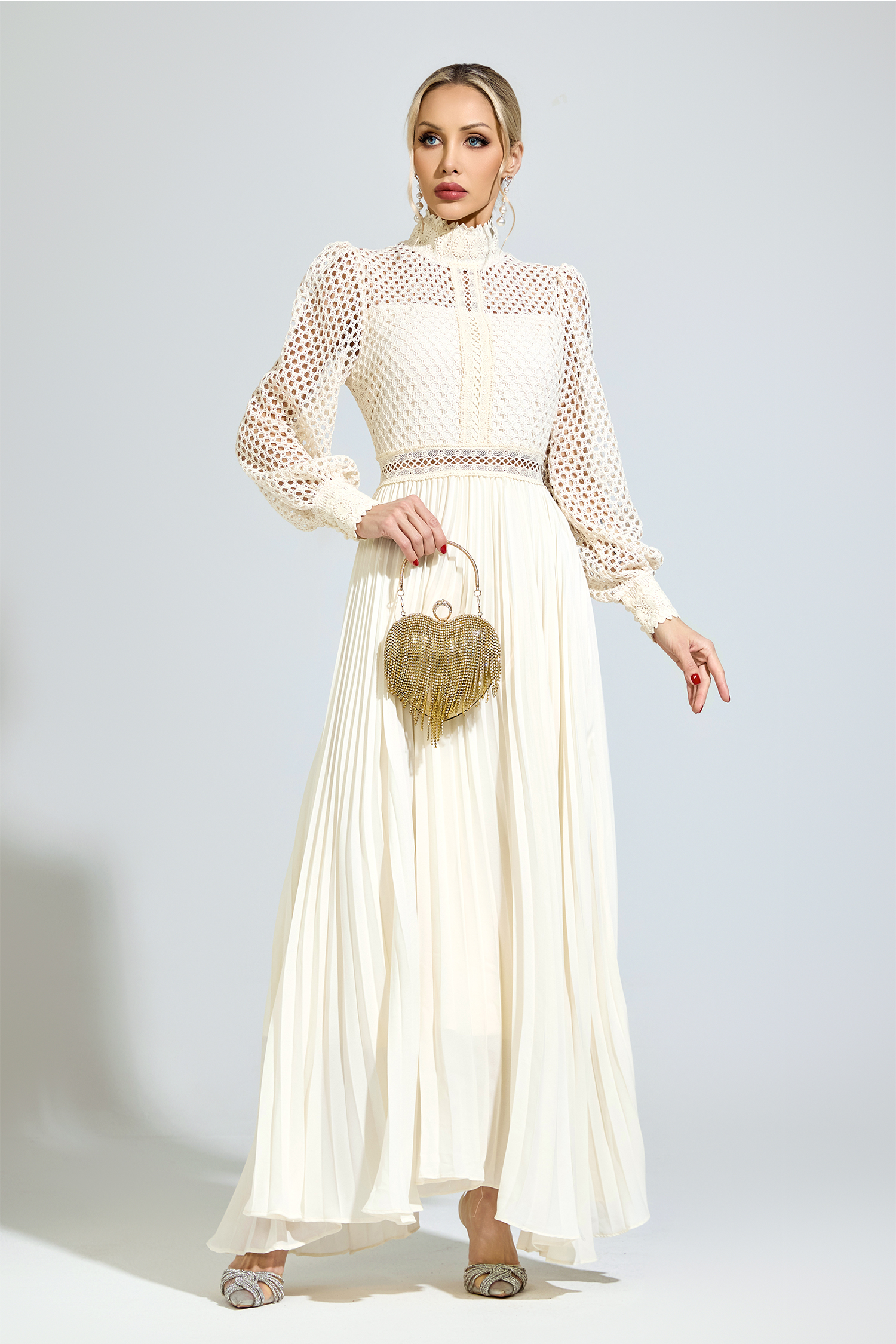 Zinn Apricot Embroidered Formal Dress