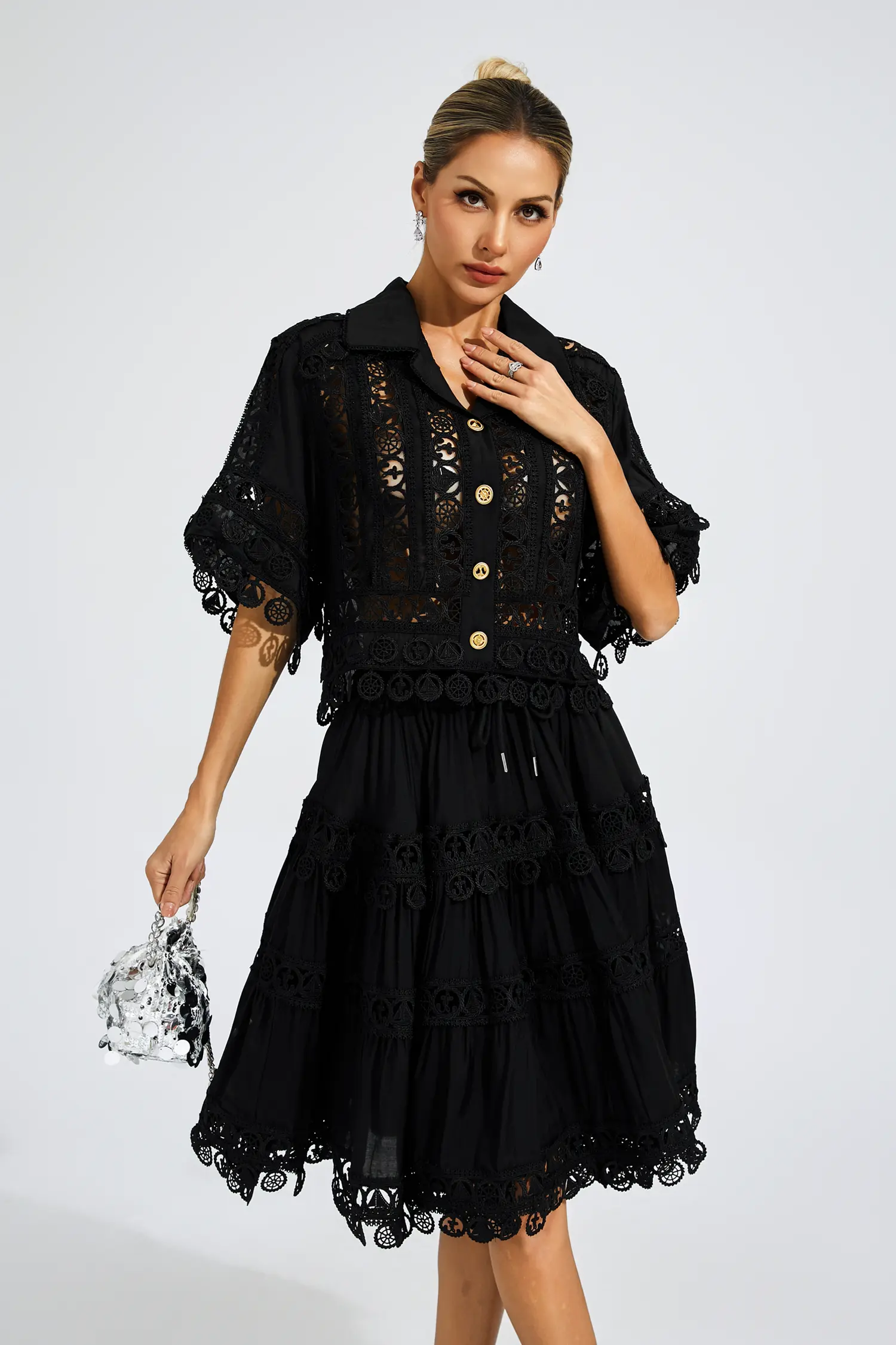 Patrick Black Lace Cut Out Set