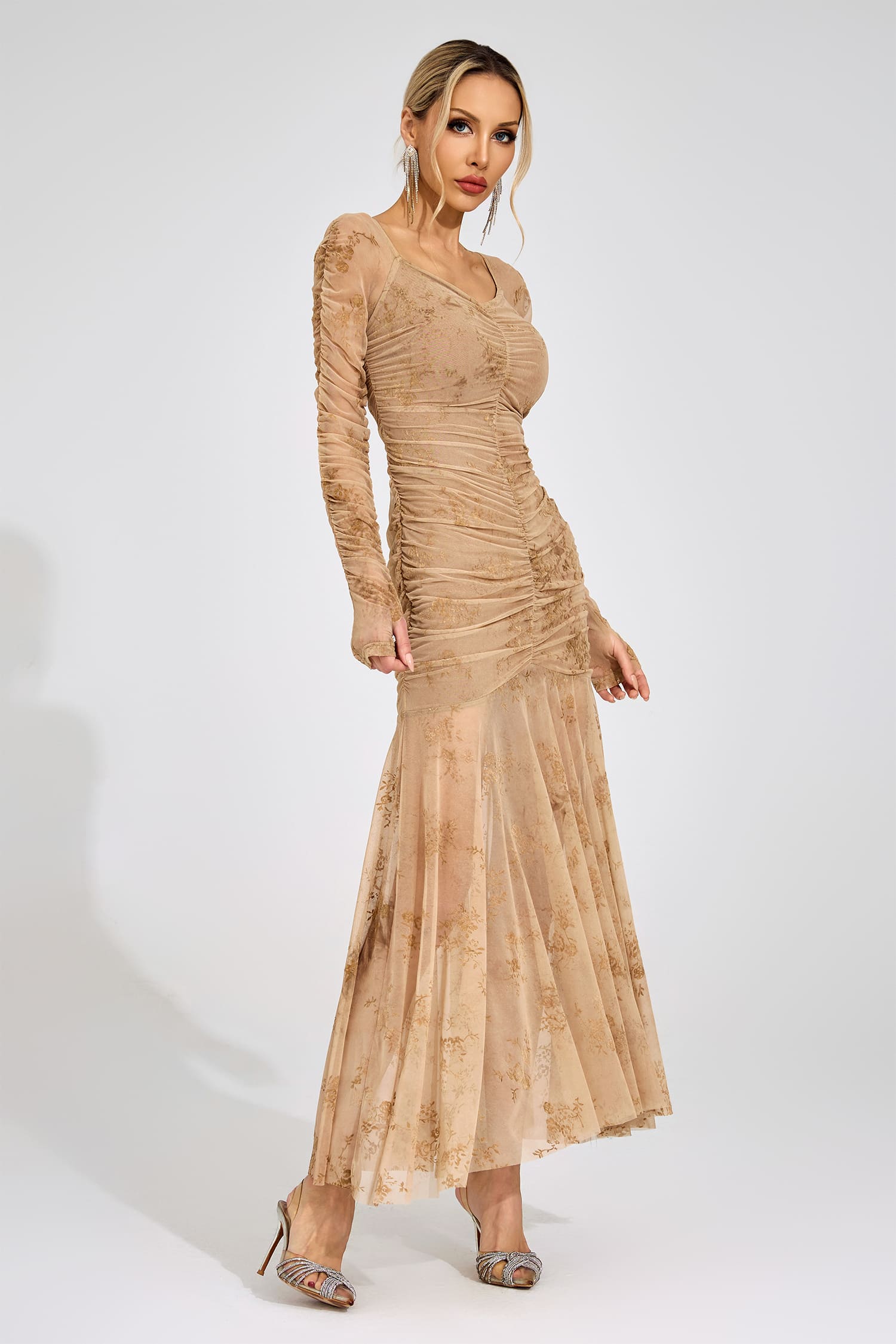 Disa Apricot Printed Maxi Dress