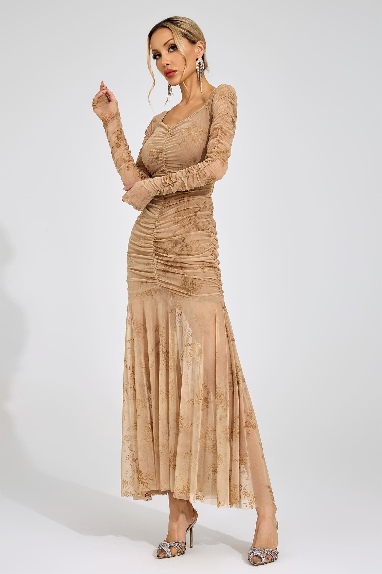 Disa Apricot Printed Maxi Dress