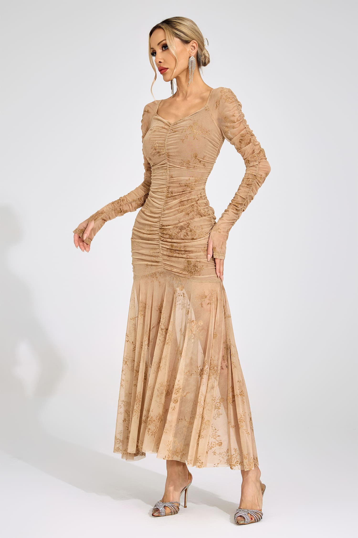 Disa Apricot Printed Maxi Dress