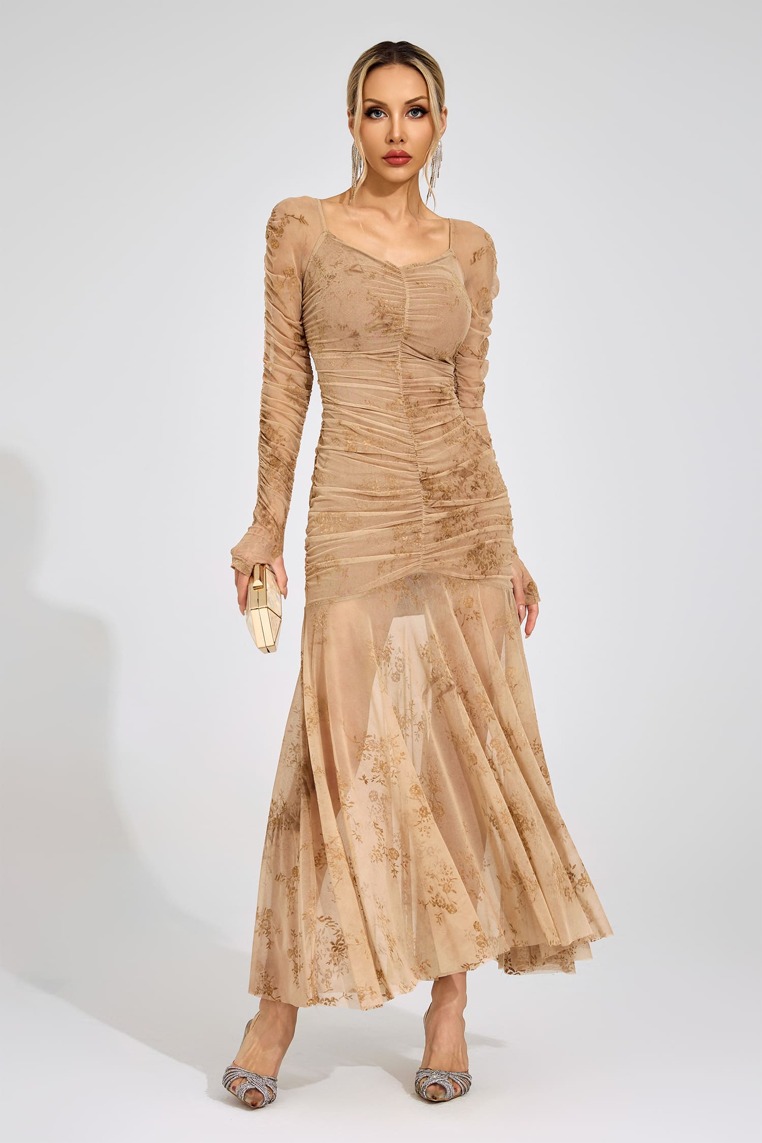 Disa Apricot Printed Maxi Dress
