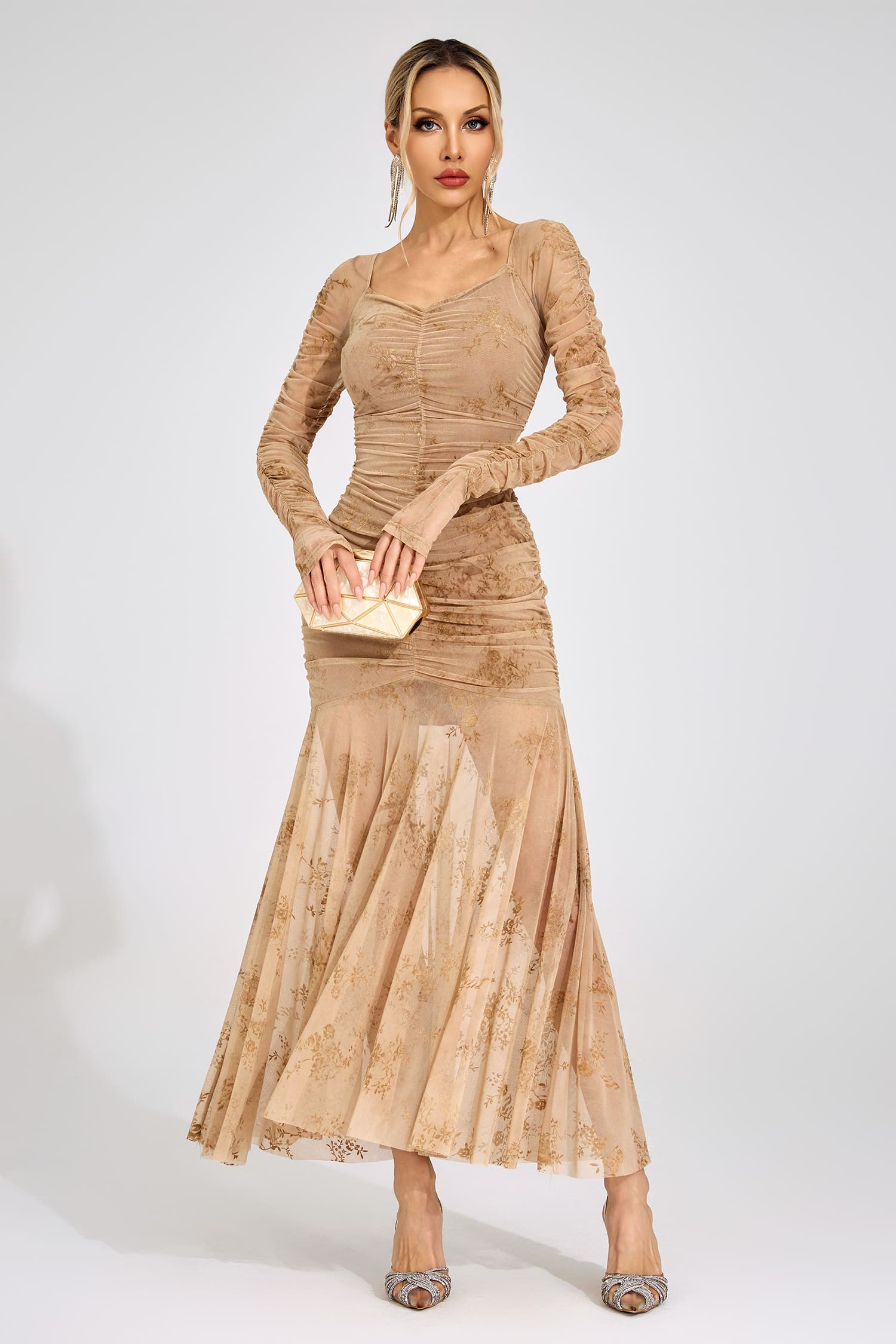 Disa Apricot Printed Maxi Dress