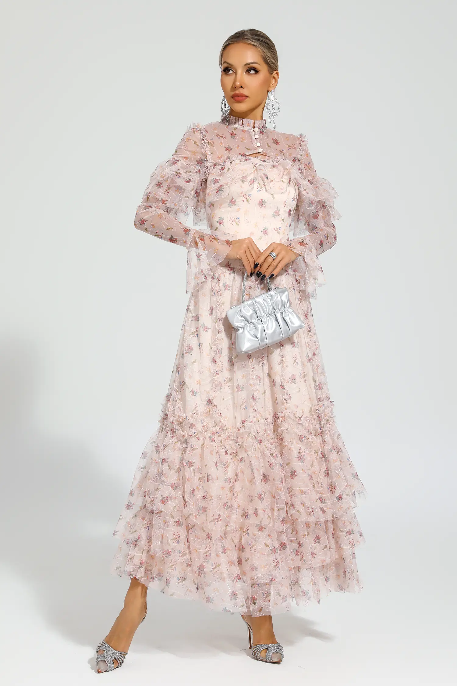 Broad Pink Mesh Floral Dress