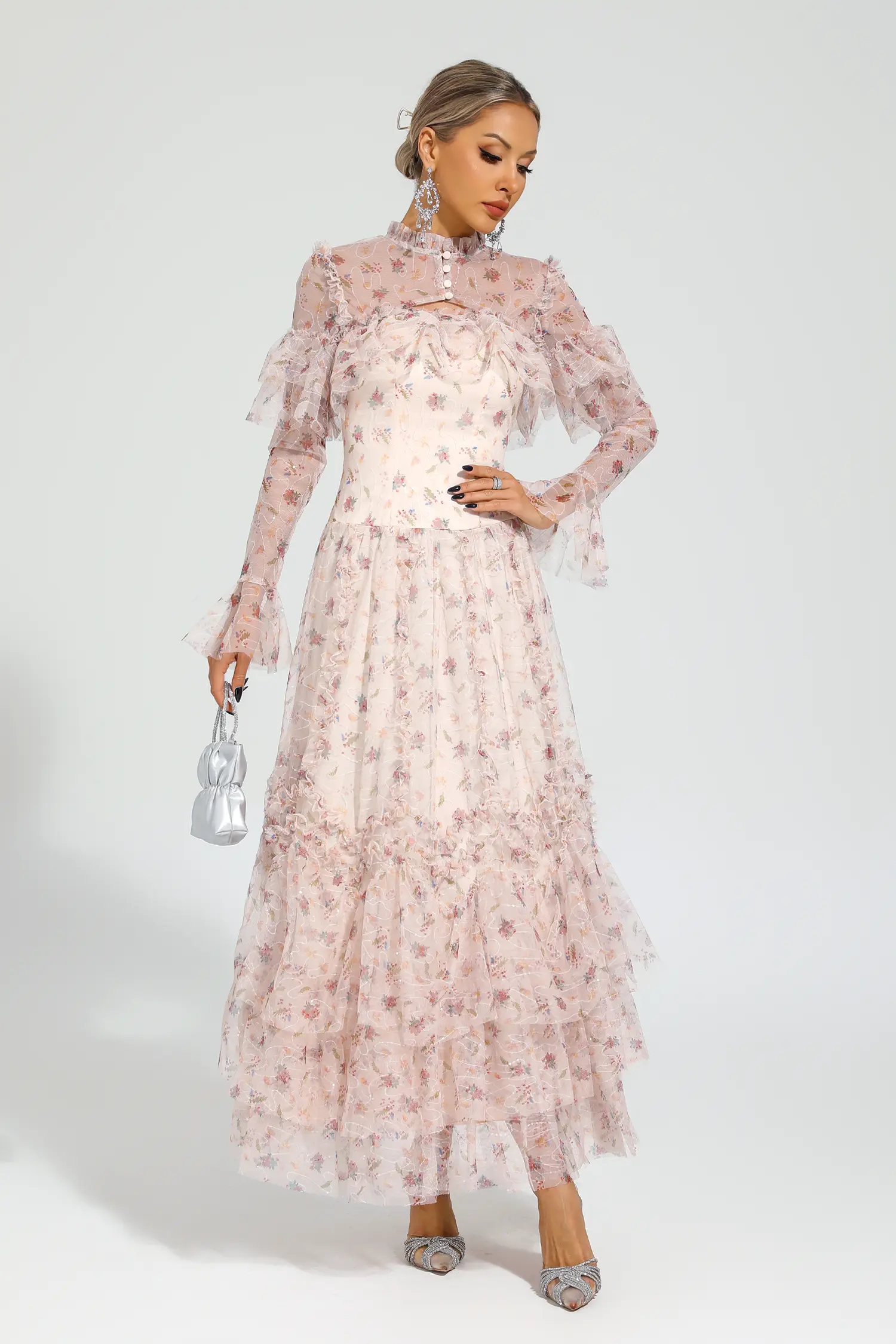 Broad Pink Mesh Floral Dress