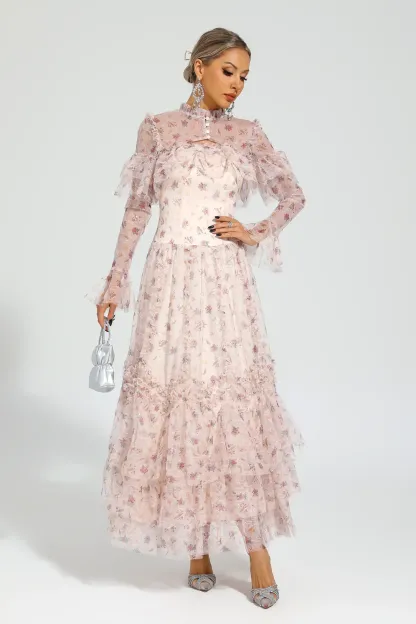 Broad Pink Mesh Floral Dress