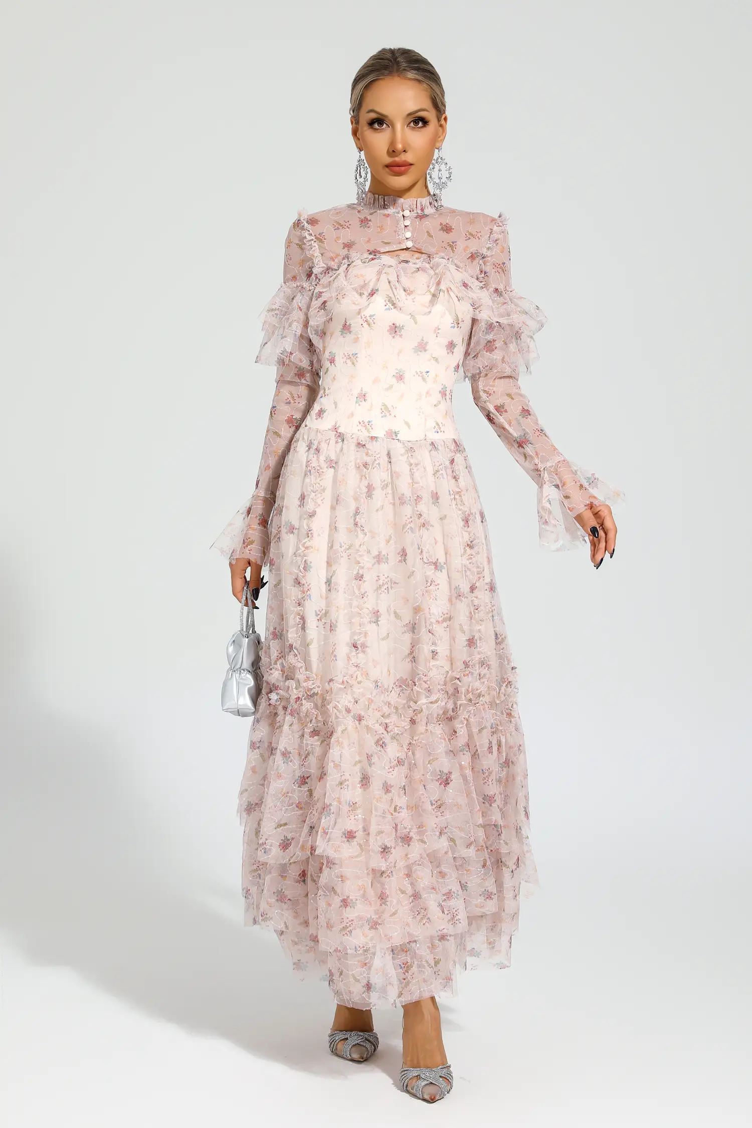 Broad Pink Mesh Floral Dress