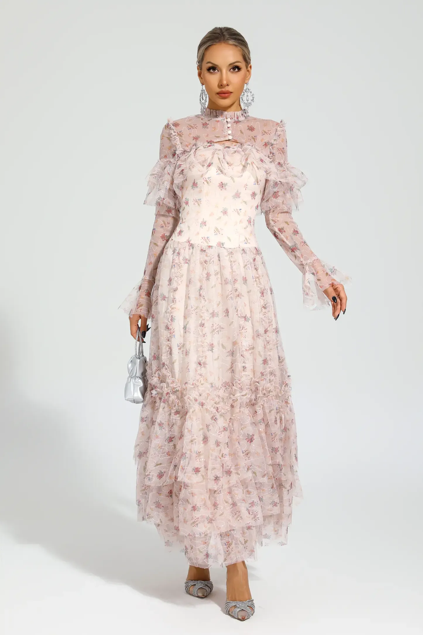 Broad Pink Mesh Floral Dress