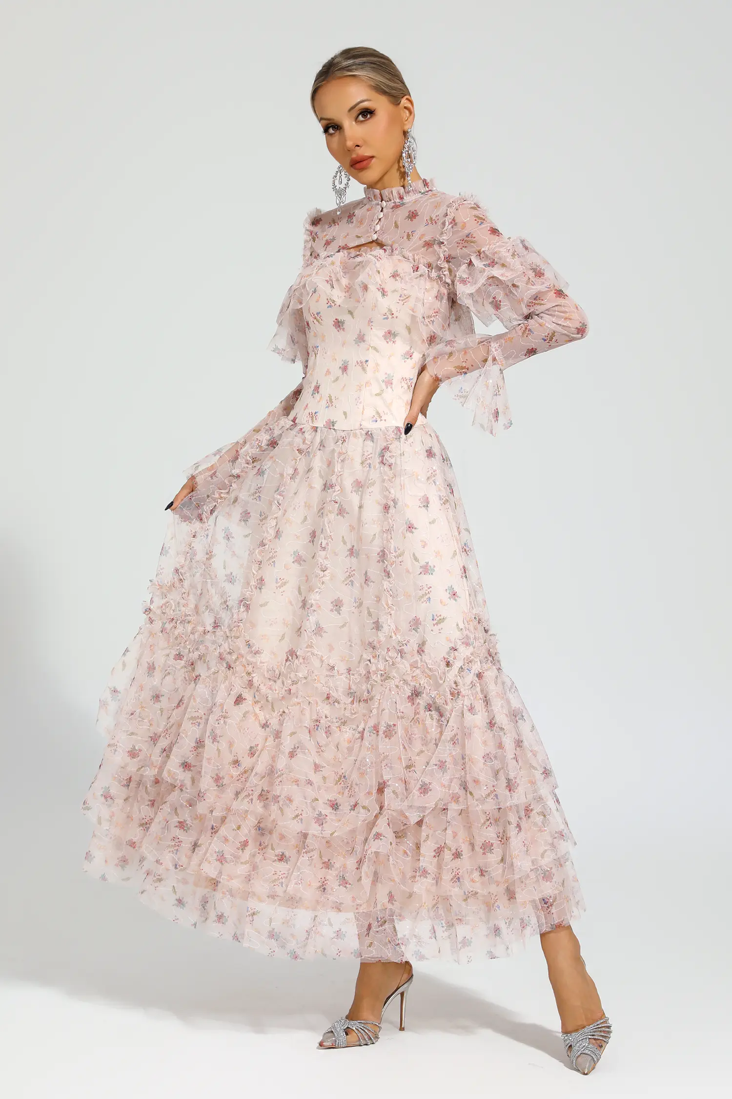 Broad Pink Mesh Floral Dress