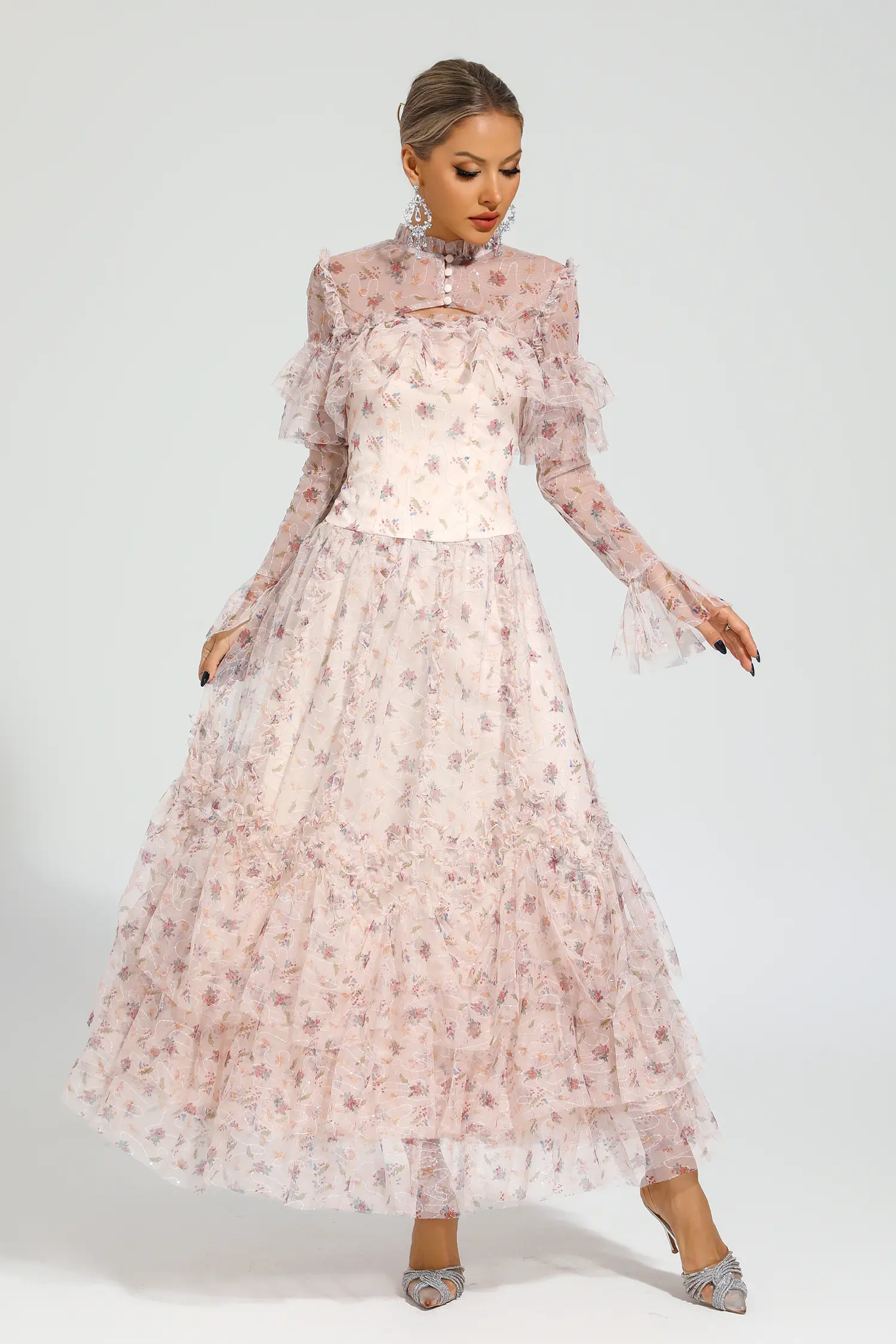 Broad Pink Mesh Floral Dress