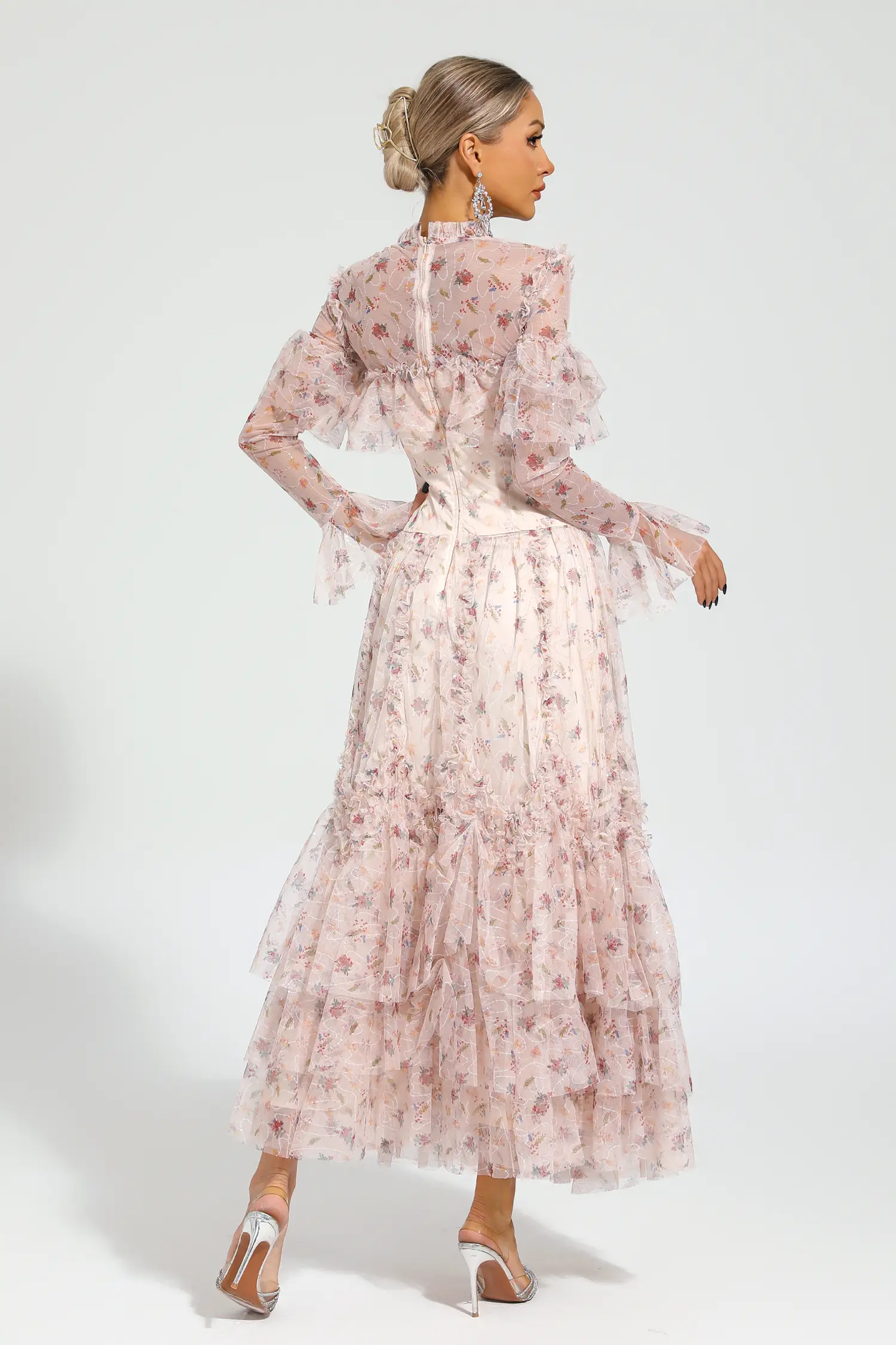 Broad Pink Mesh Floral Dress