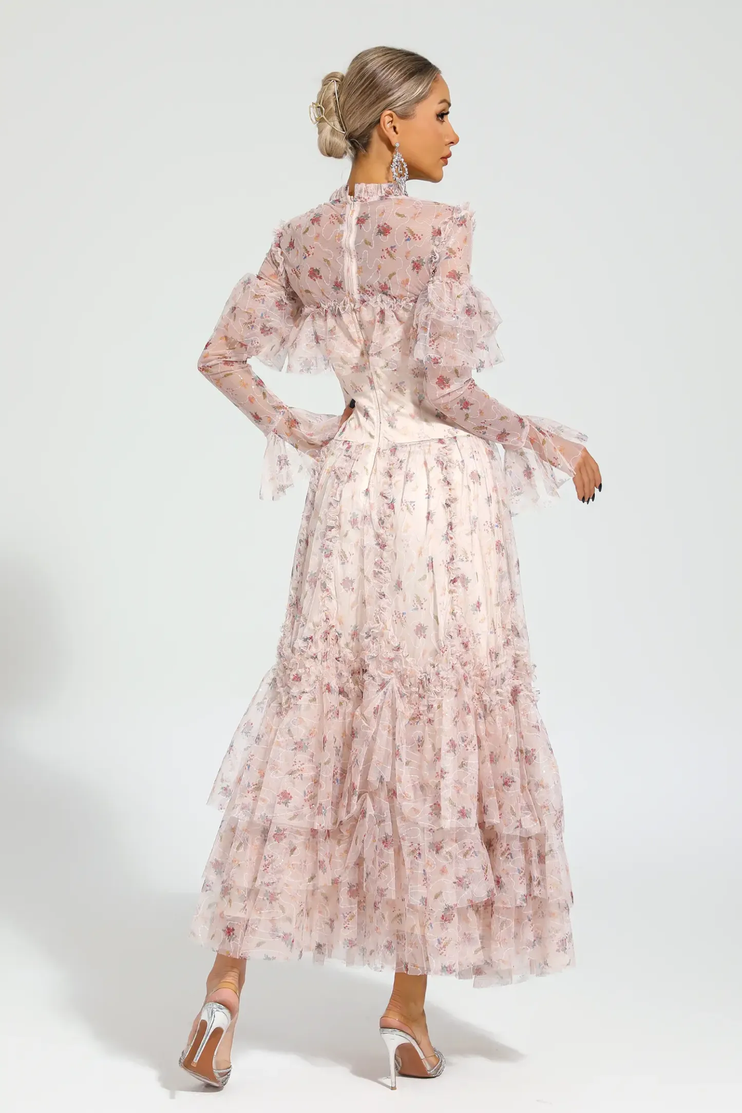 Broad Pink Mesh Floral Dress