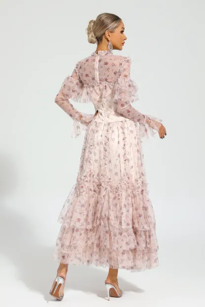 Broad Pink Mesh Floral Dress