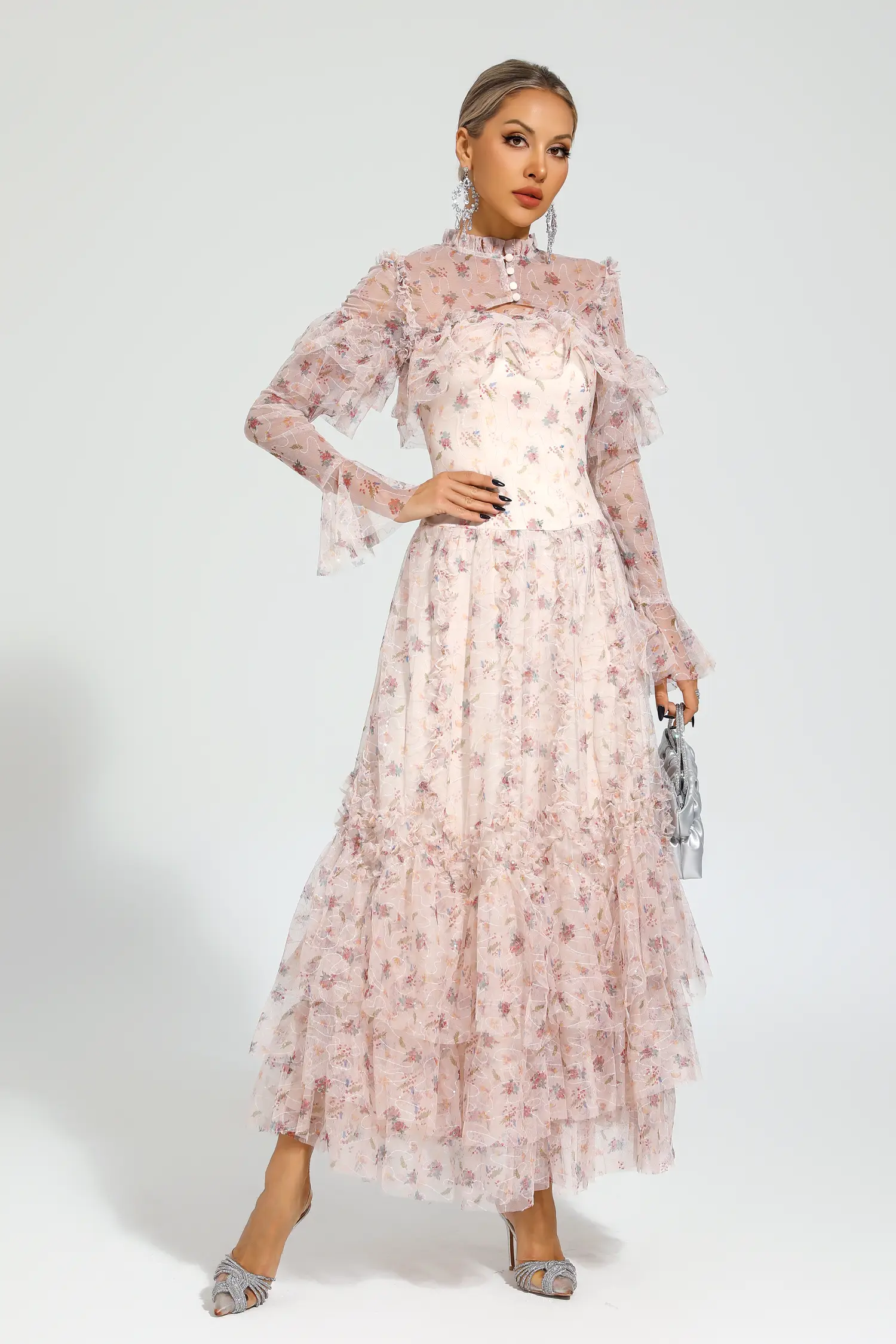 Broad Pink Mesh Floral Dress