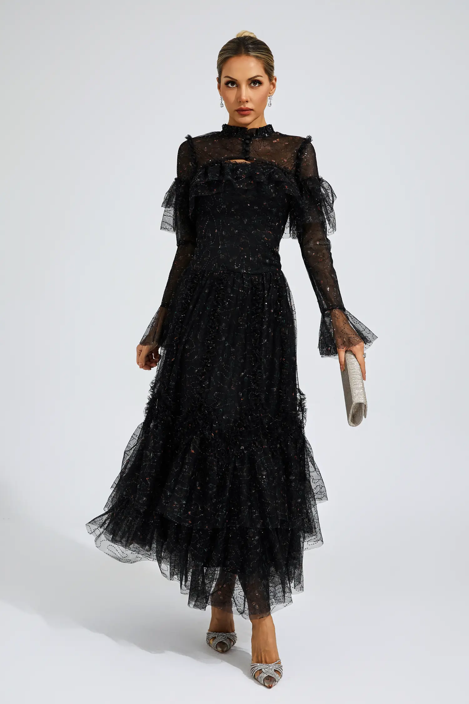 Broad Black Mesh Floral Dress
