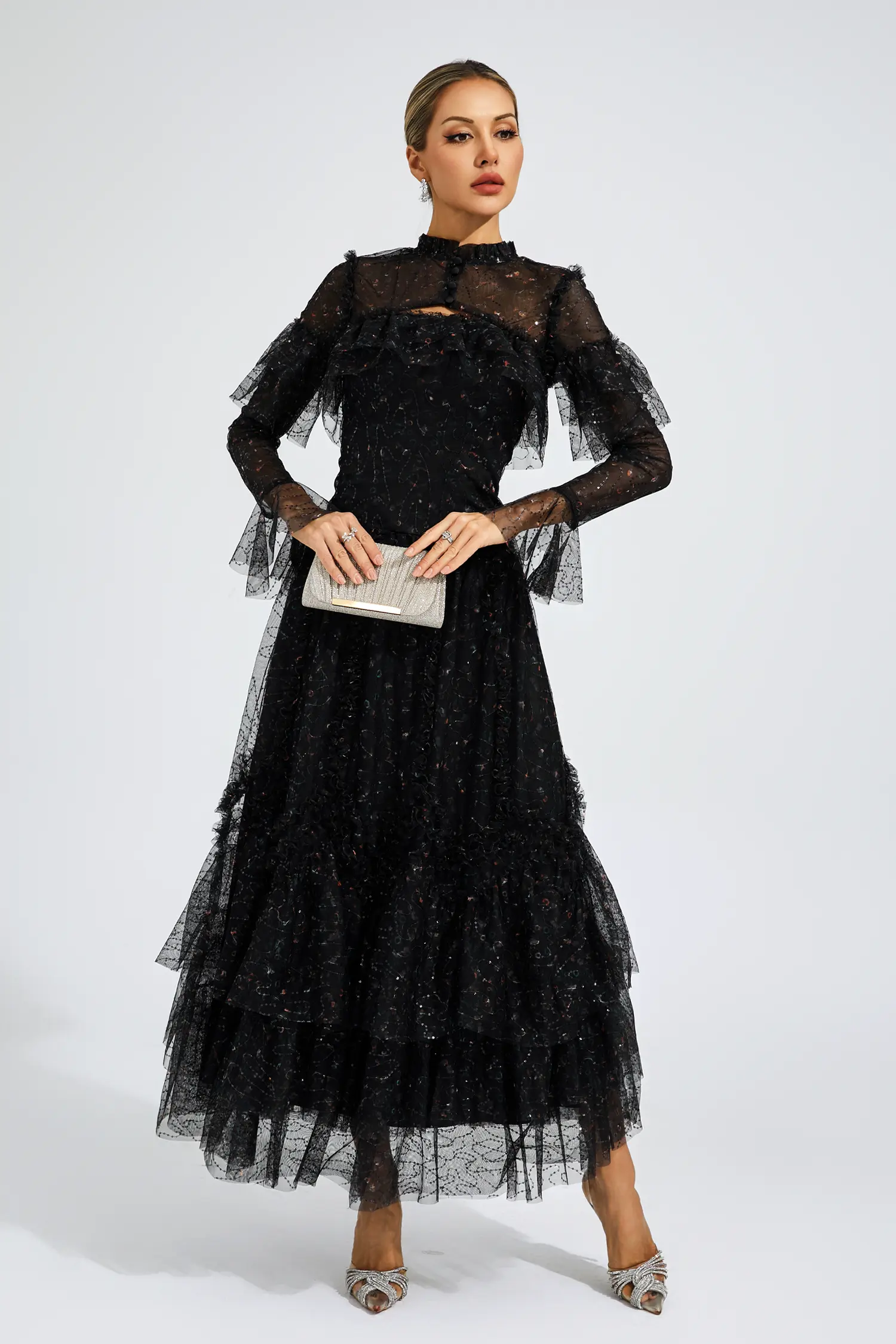 Broad Black Mesh Floral Dress