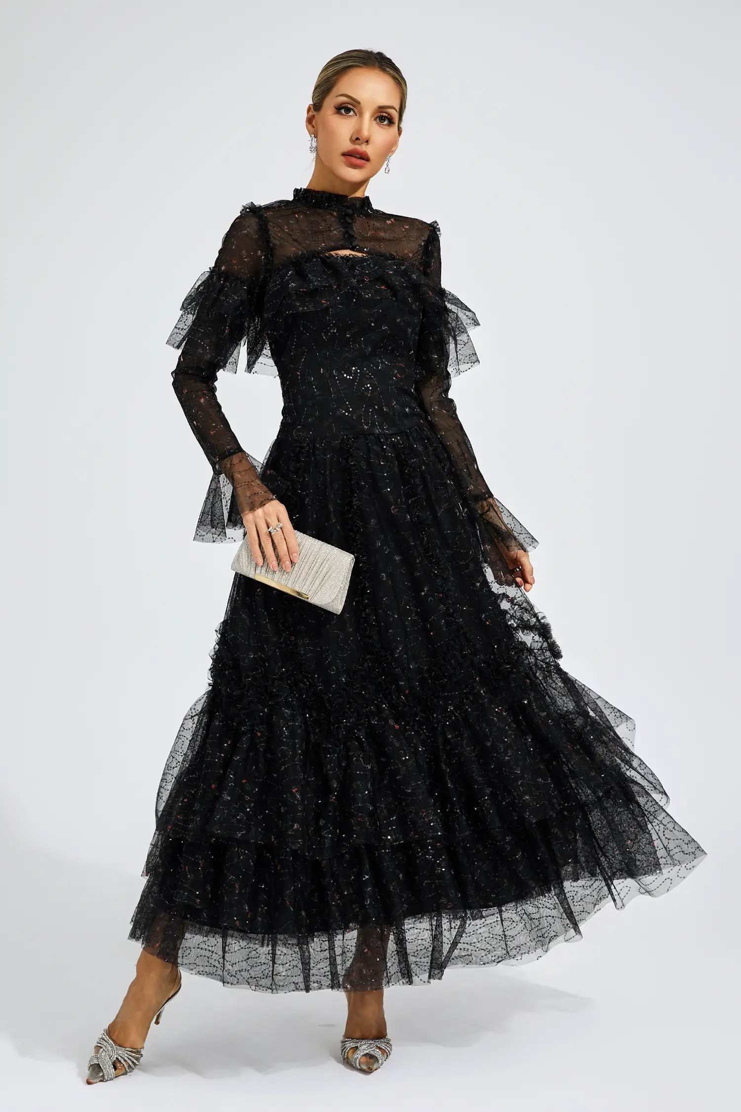 Broad Black Mesh Floral Dress