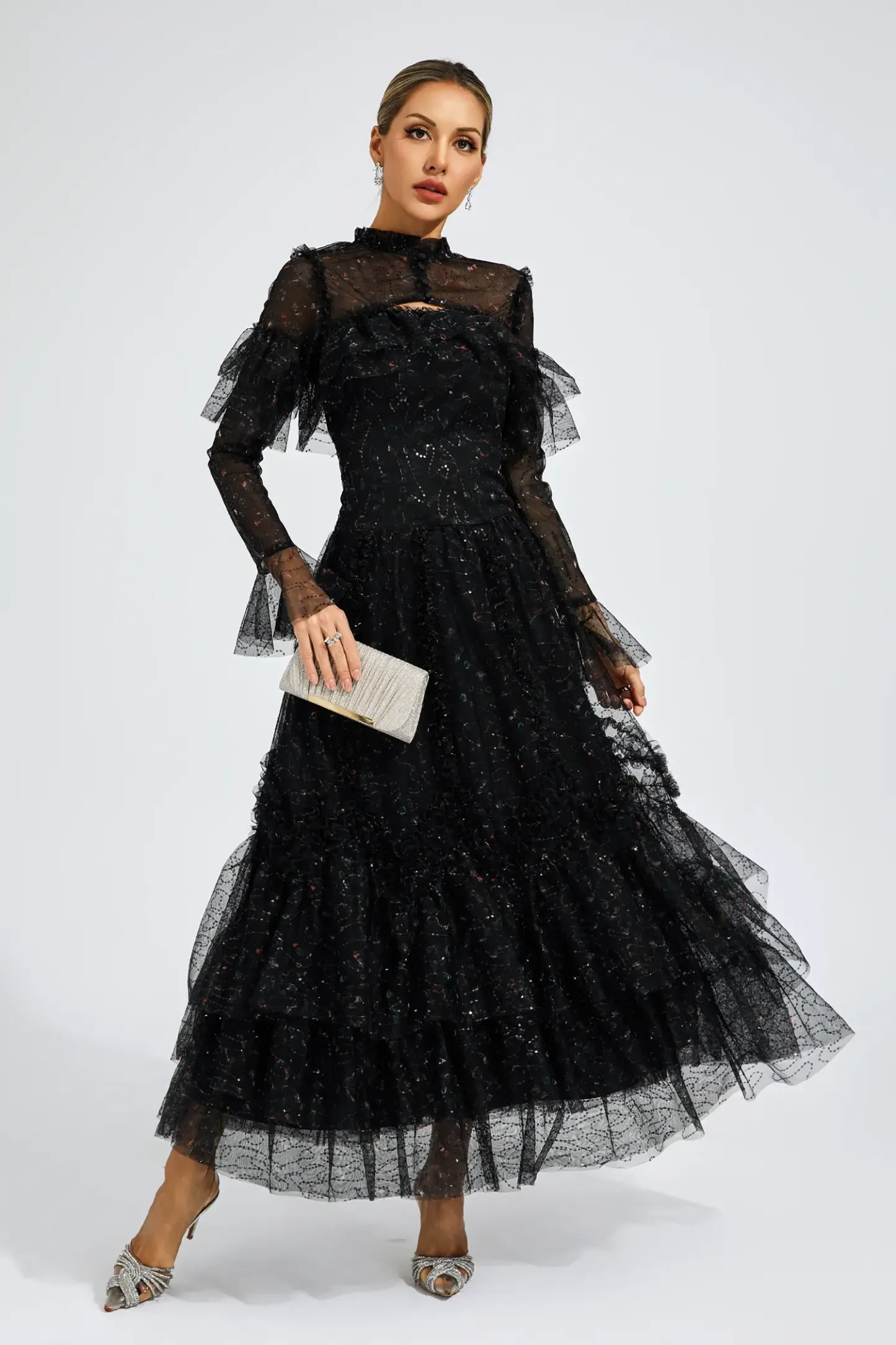 Broad Black Mesh Floral Dress