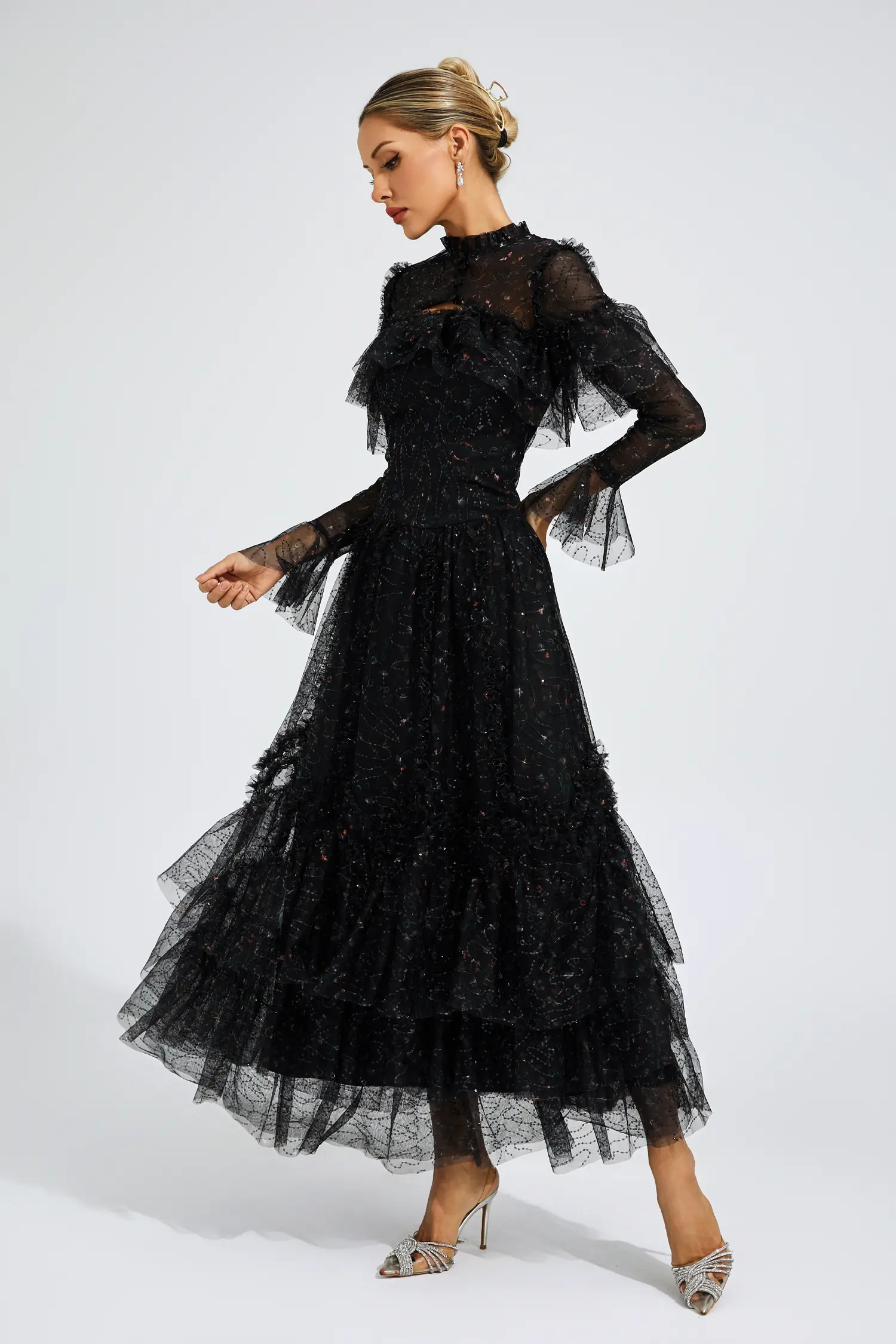 Broad Black Mesh Floral Dress