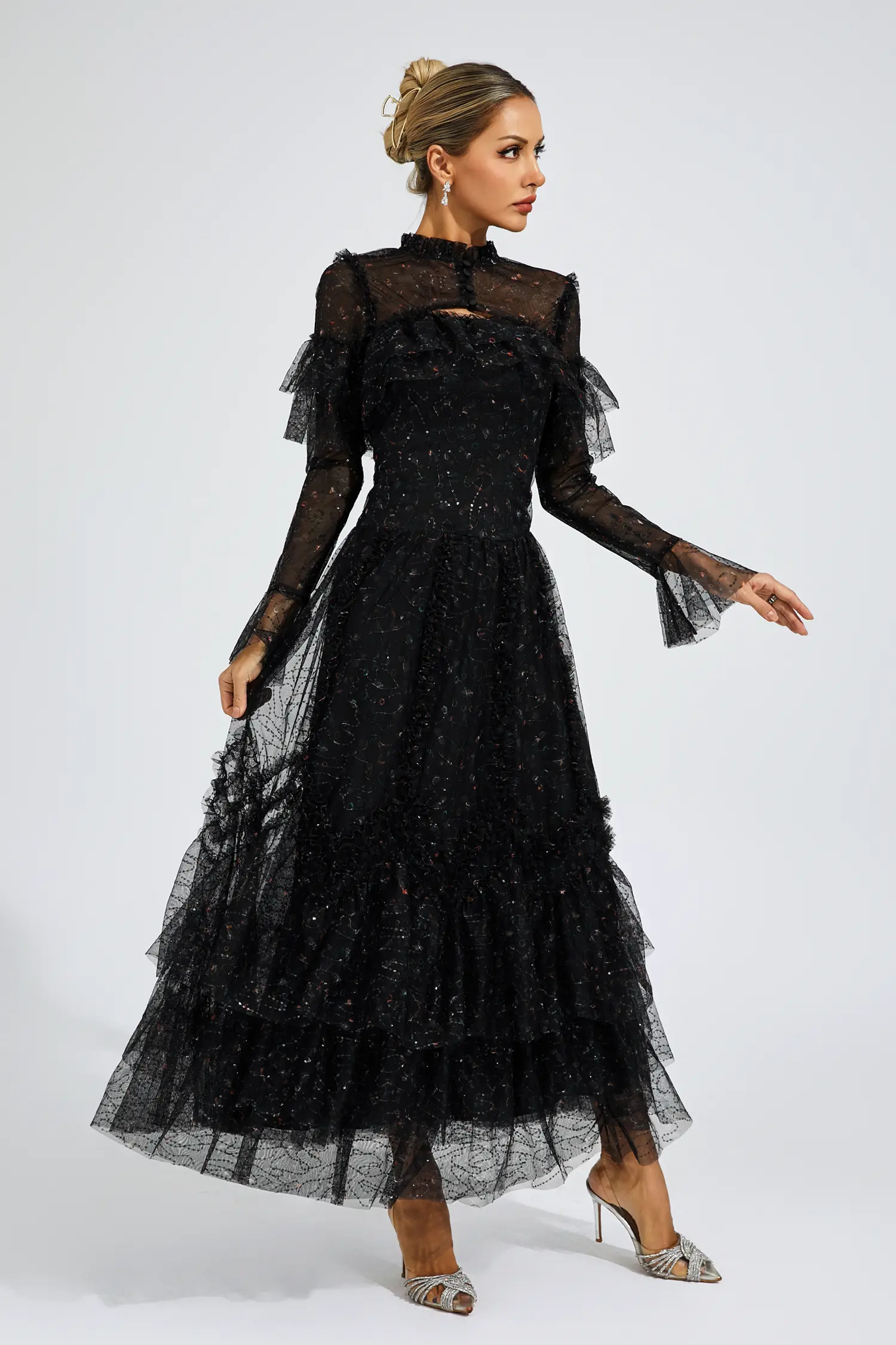 Broad Black Mesh Floral Dress