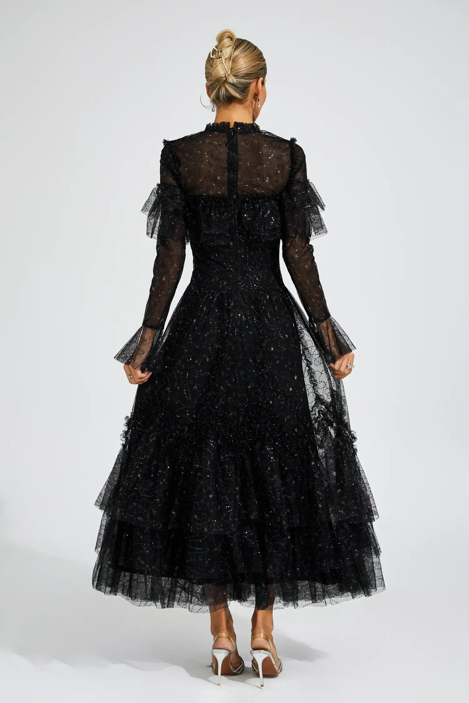 Broad Black Mesh Floral Dress