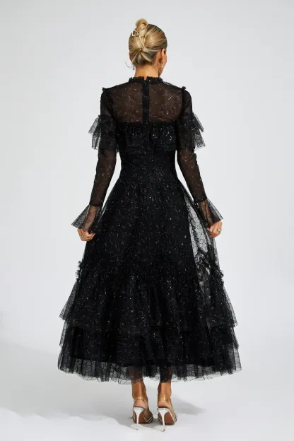 Broad Black Mesh Floral Dress