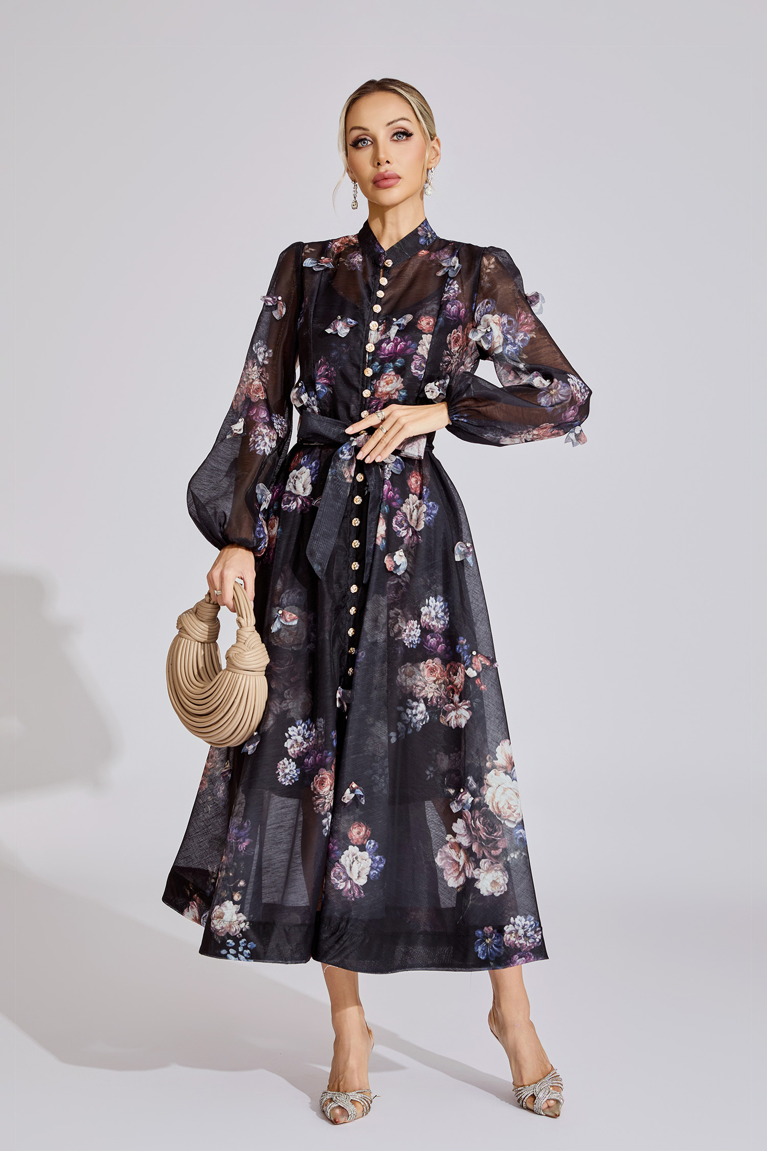 Belle Black Printed Maxi Dress