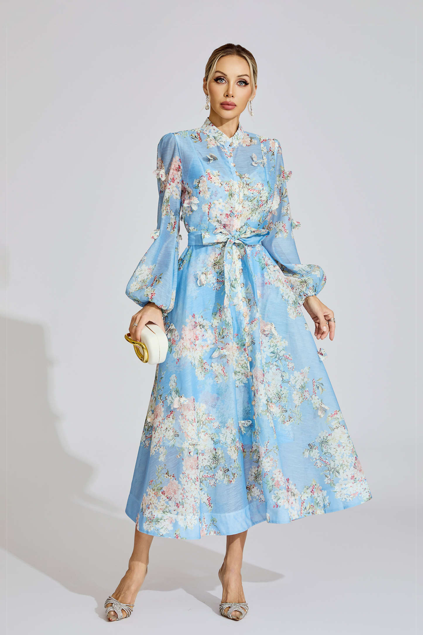 Belle Light Blue Printed Maxi Dress