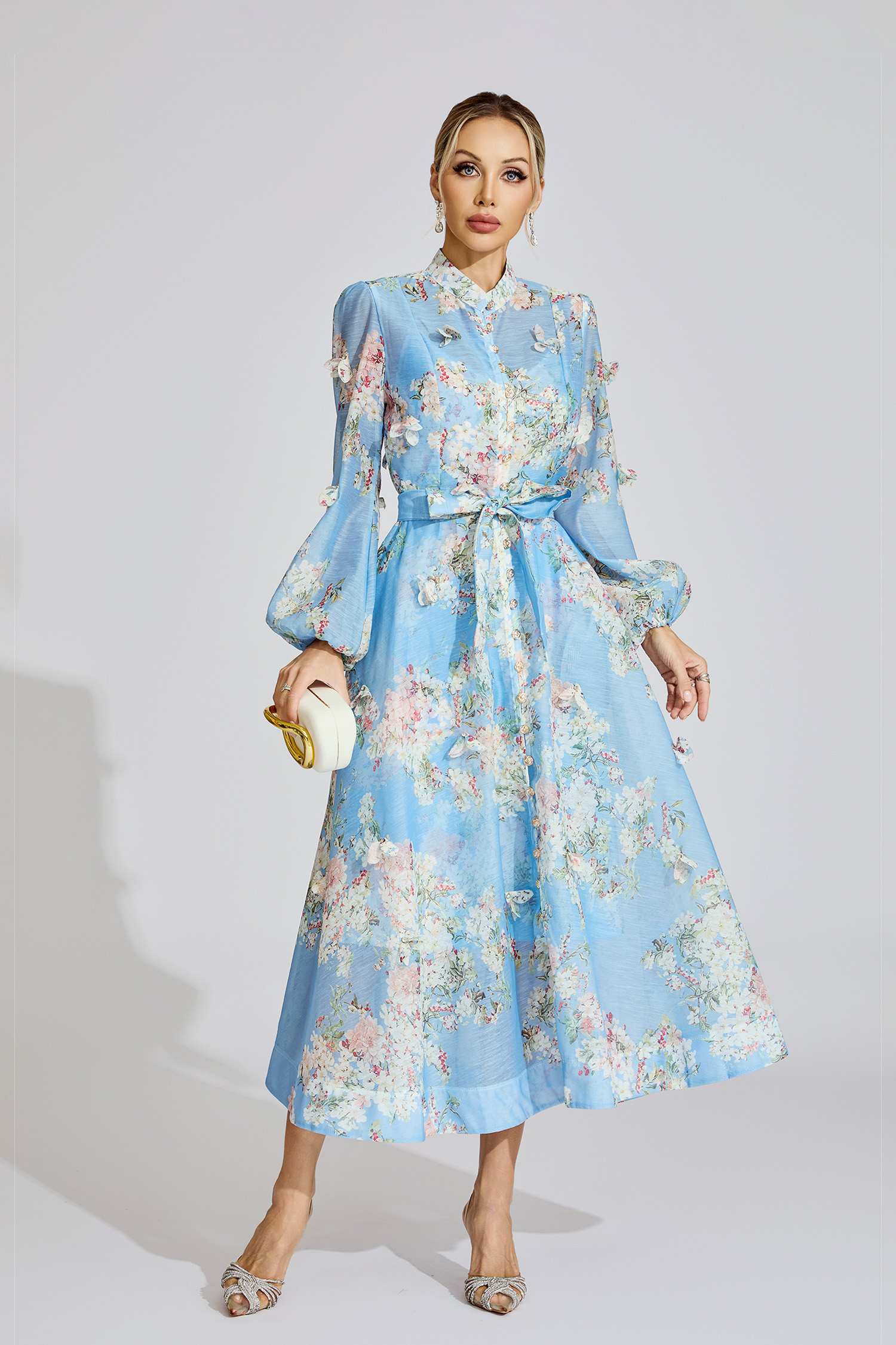 Belle Light Blue Printed Maxi Dress