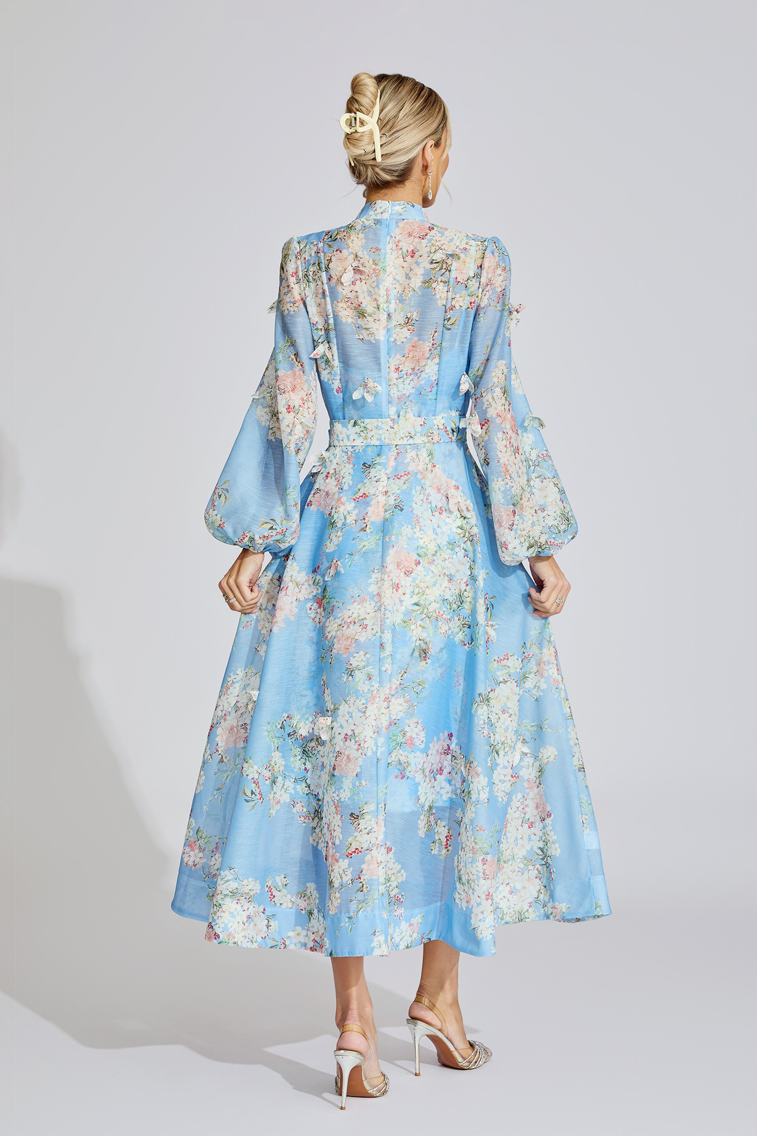 Belle Light Blue Printed Maxi Dress