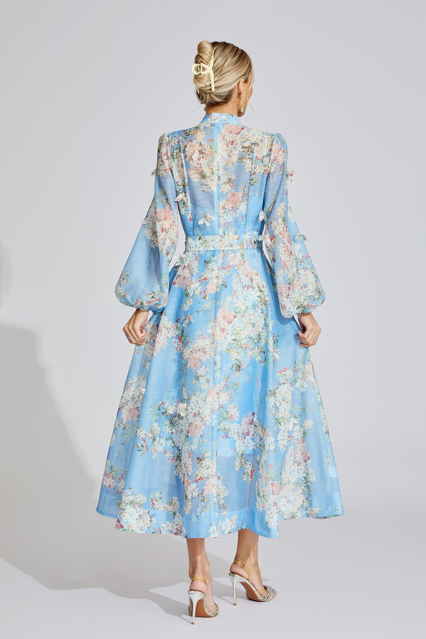 Belle Light Blue Printed Maxi Dress