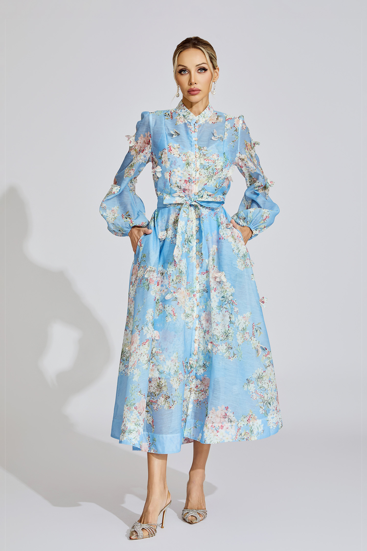 Belle Light Blue Printed Maxi Dress