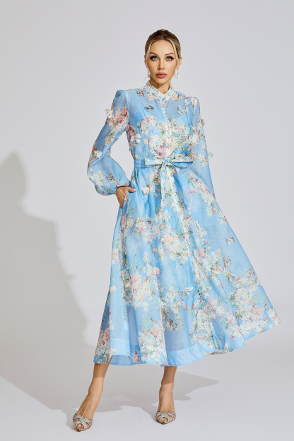 Belle Light Blue Printed Maxi Dress